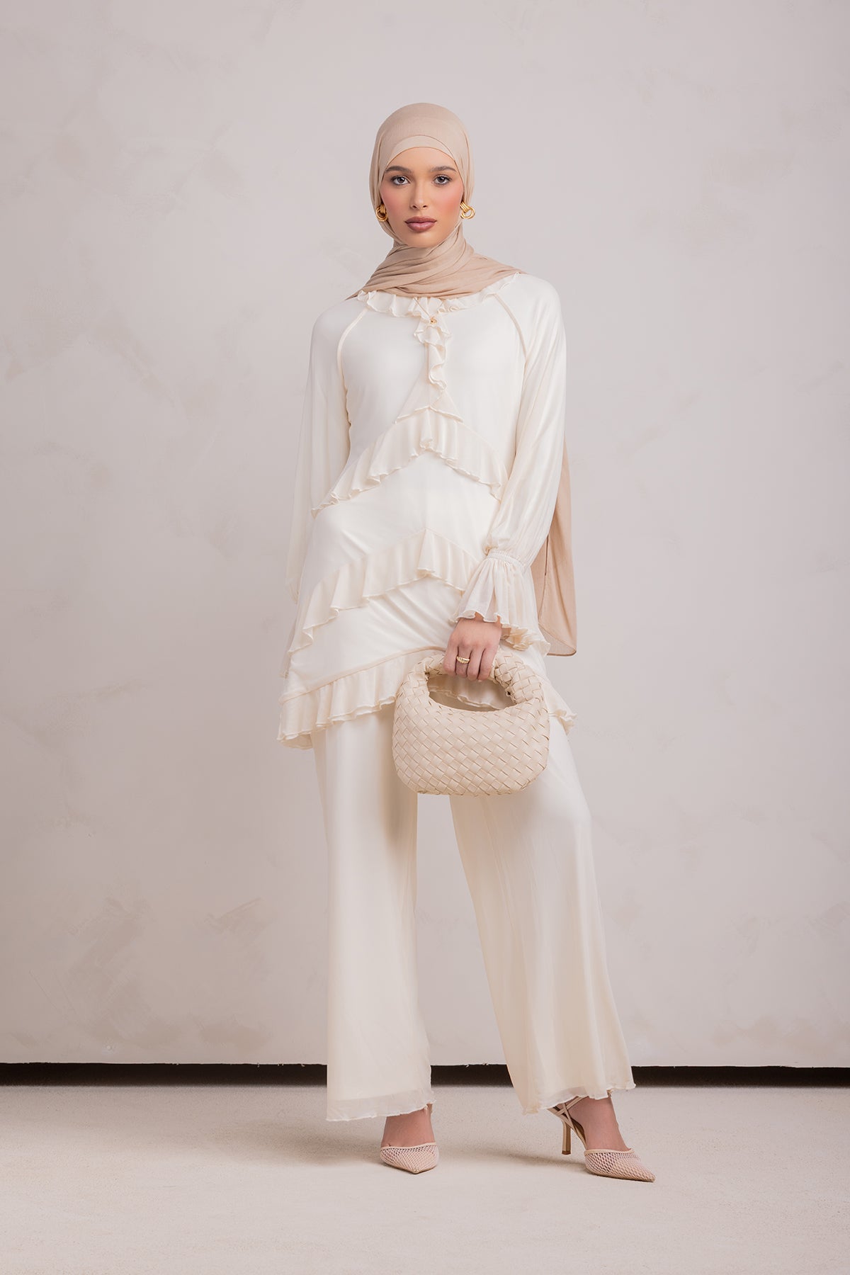 Layali Mesh Top & Pant Set- Off White