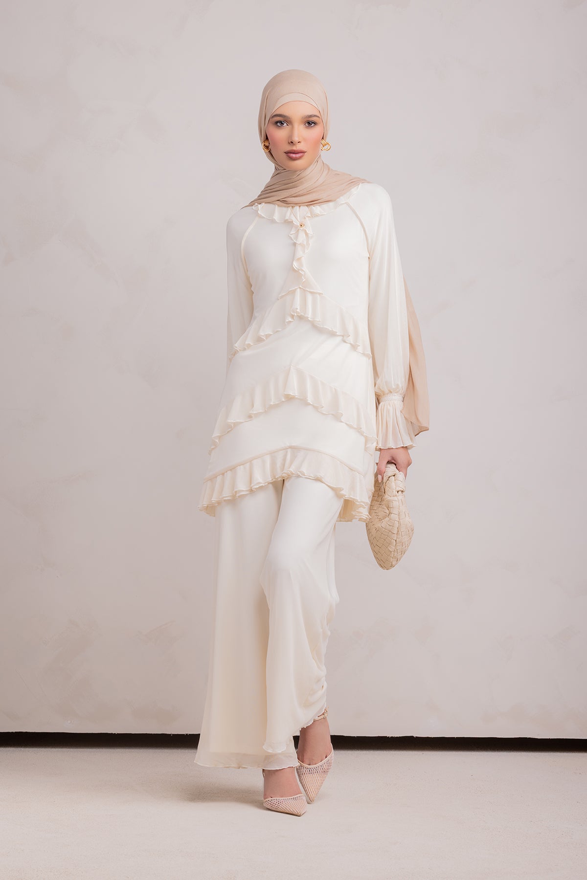 Layali Mesh Top & Pant Set- Off White