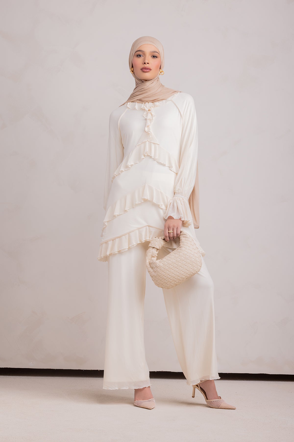 Layali Mesh Top & Pant Set- Off White