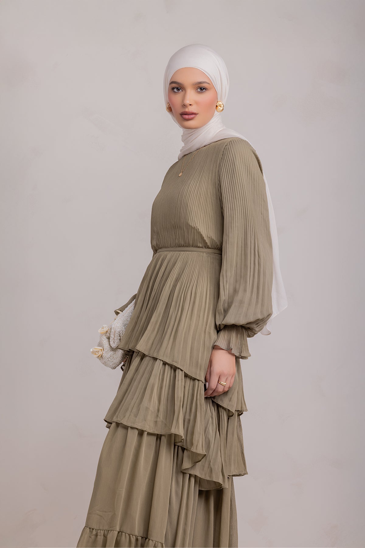 Dalia Pleated Ruffle Maxi Dress- Evergreen