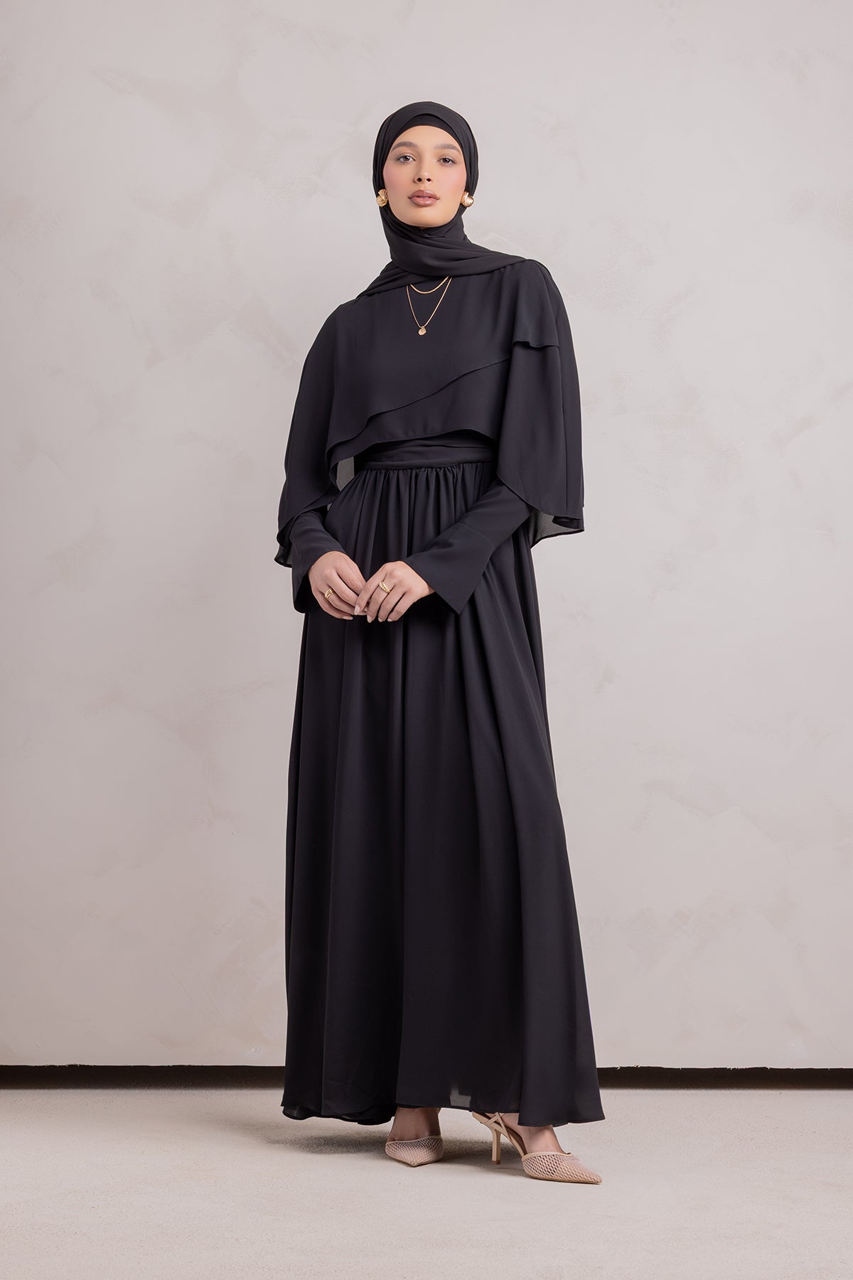 Fayruz Cape Maxi Dress - Black
