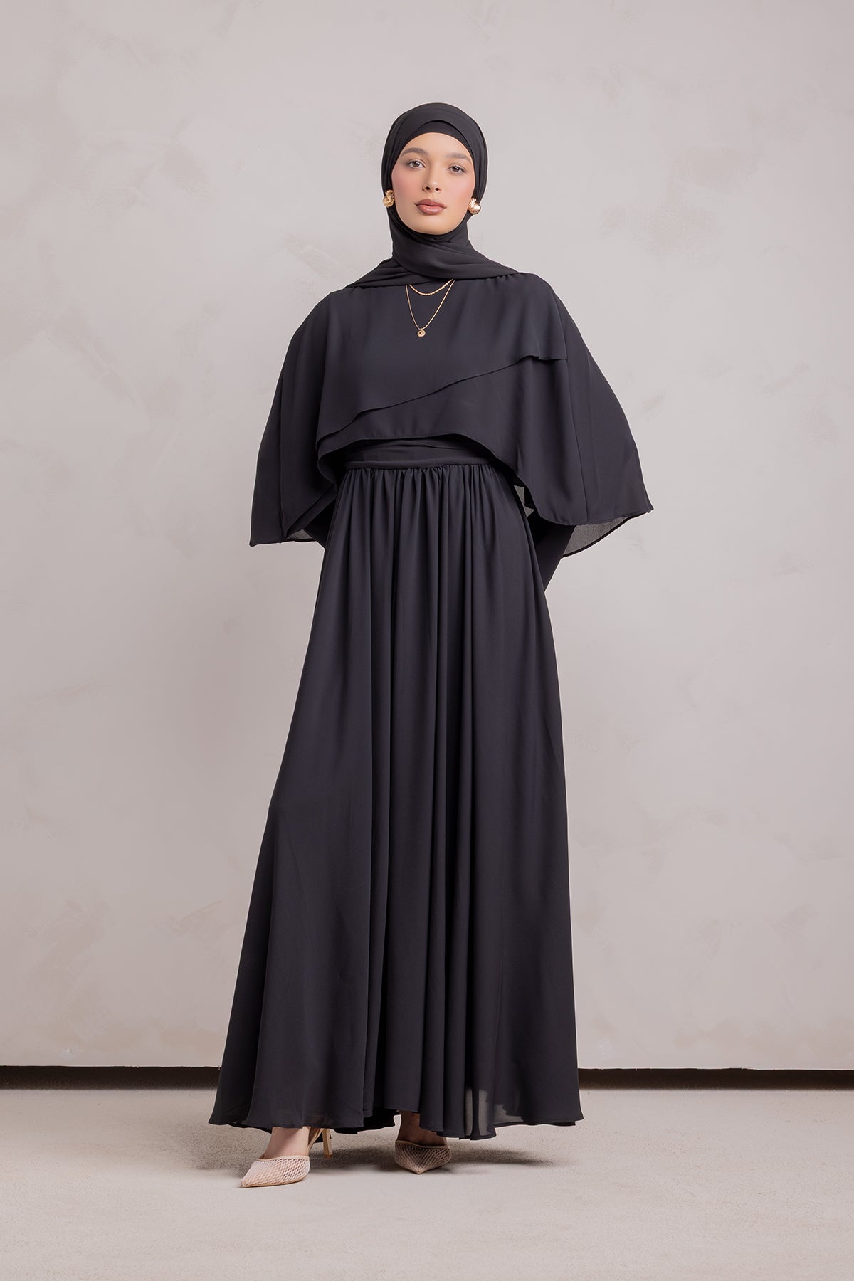 Fayruz Cape Maxi Dress - Black