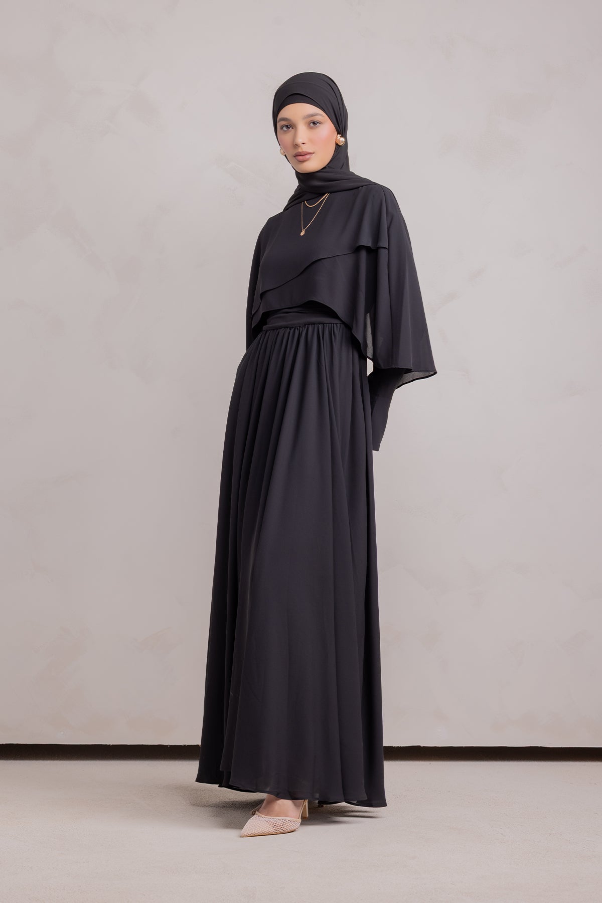 Fayruz Cape Maxi Dress - Black