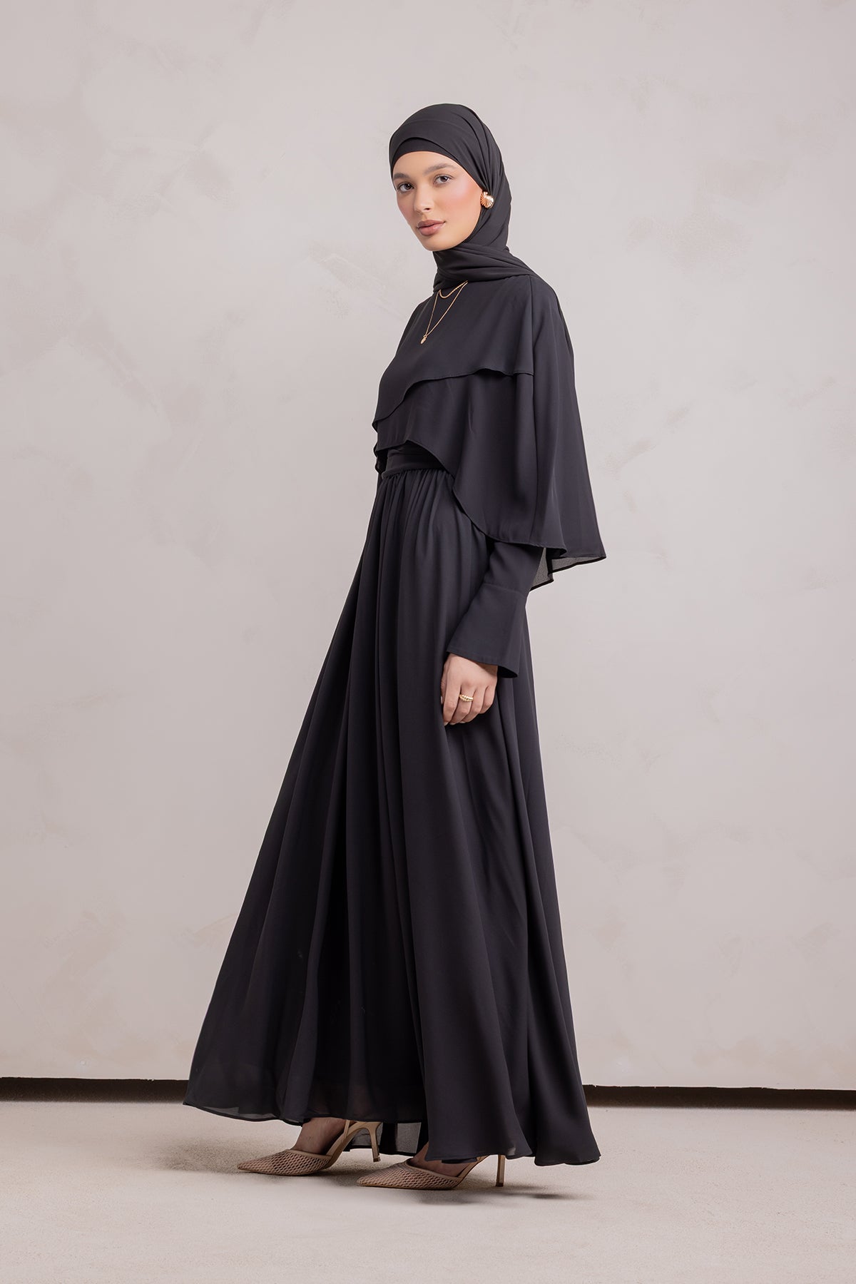 Fayruz Cape Maxi Dress - Black