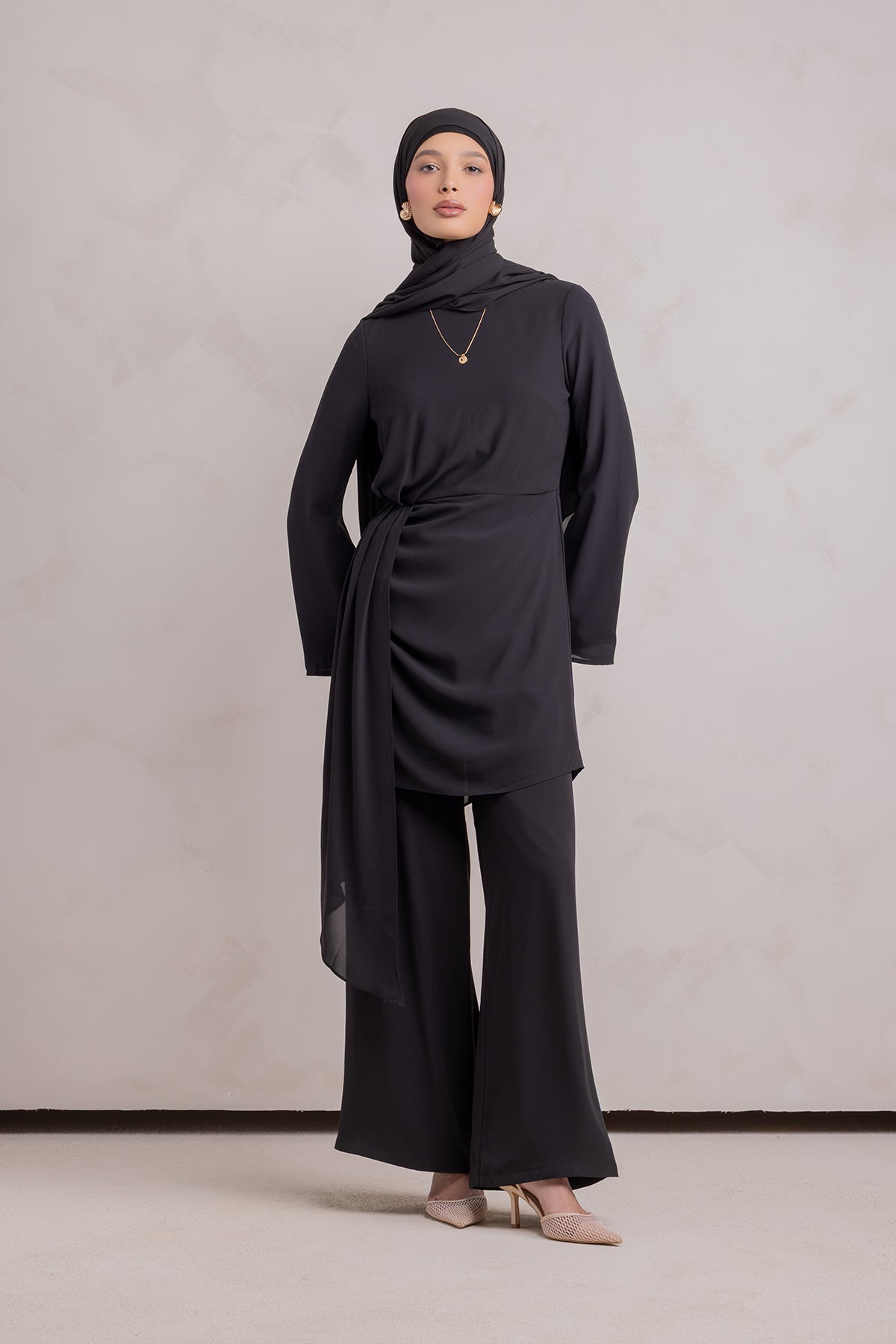 Nada Asymmetrical Tunic & Pant Set - Black