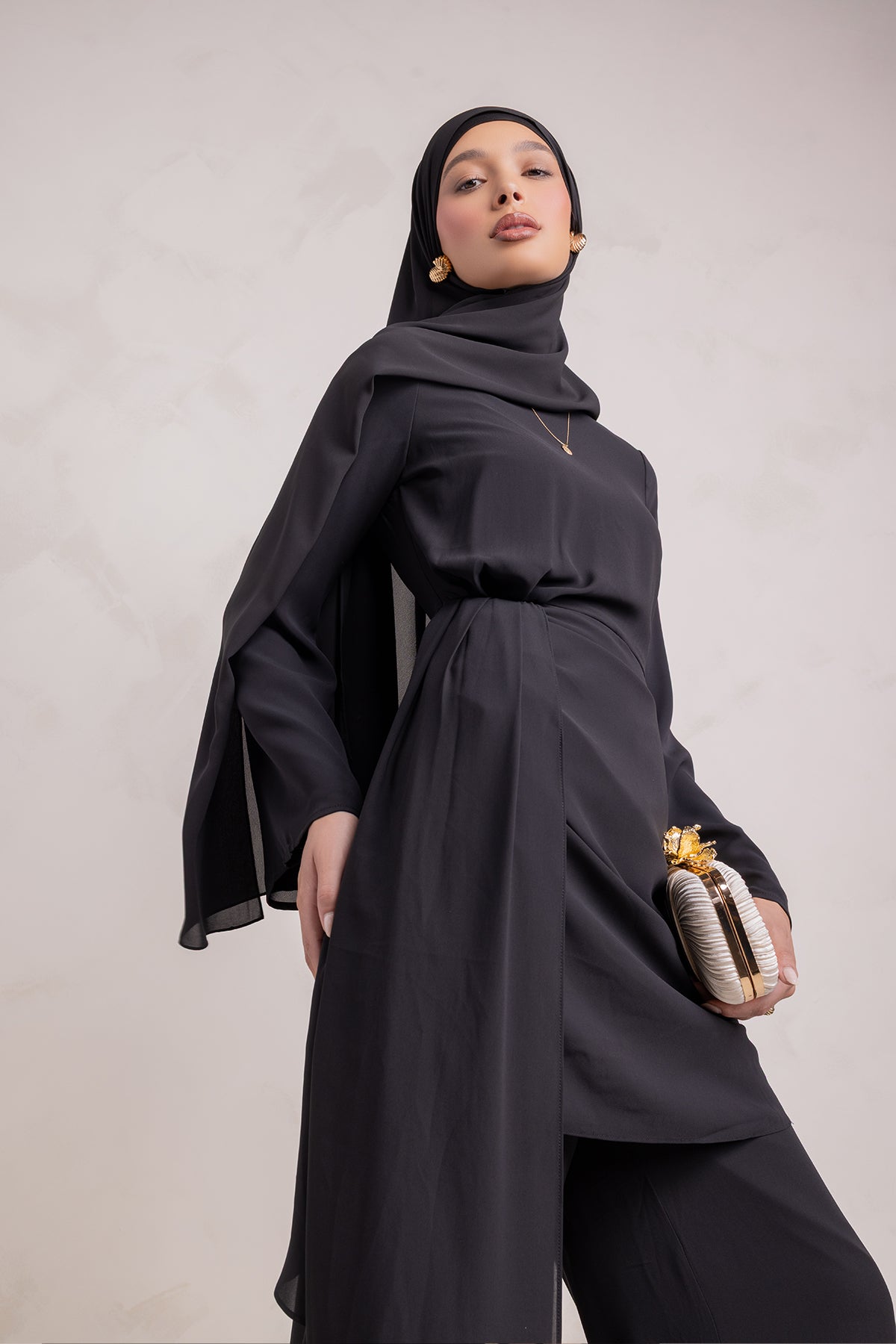 Nada Asymmetrical Tunic & Pant Set - Black