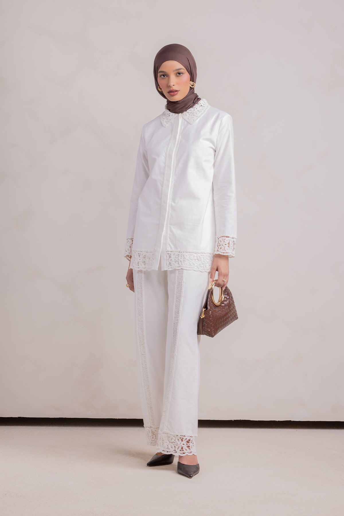 Zara Crochet Pant - White