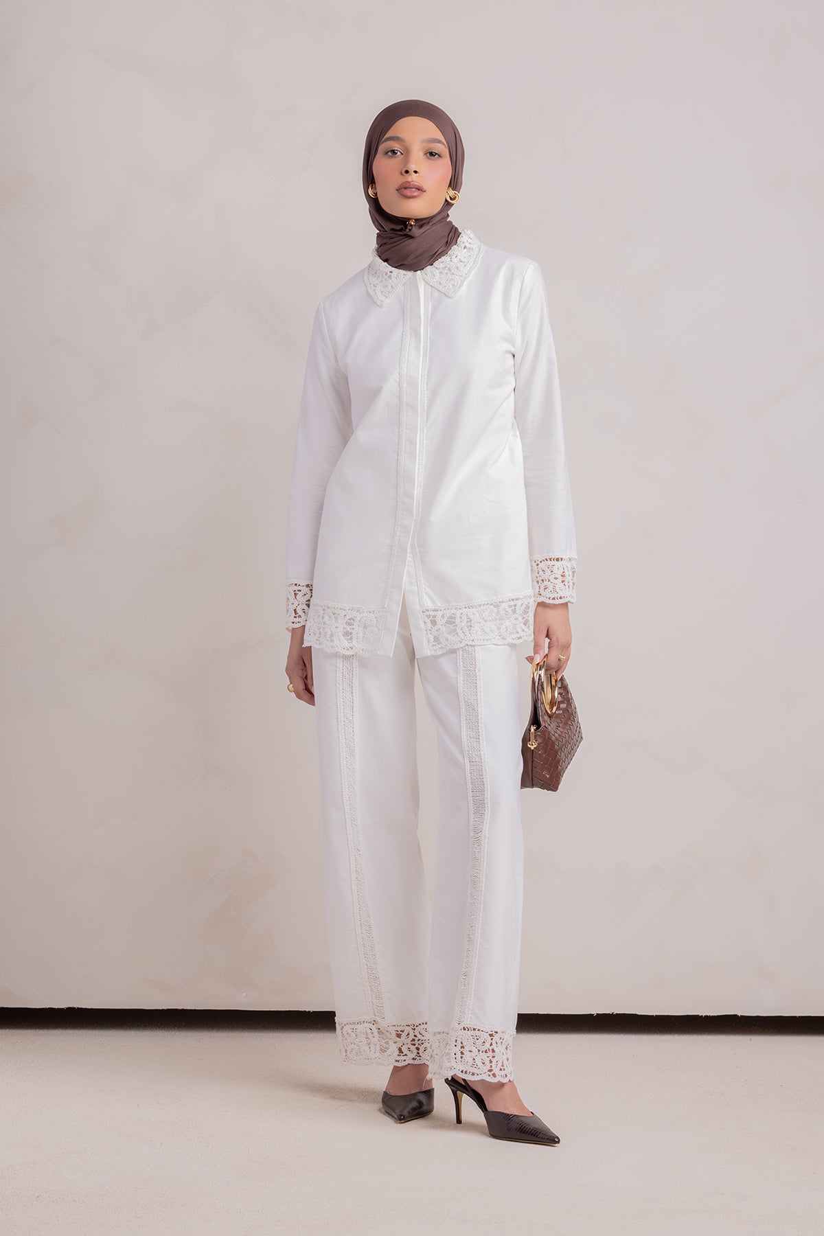 Zara Crochet Pant - White
