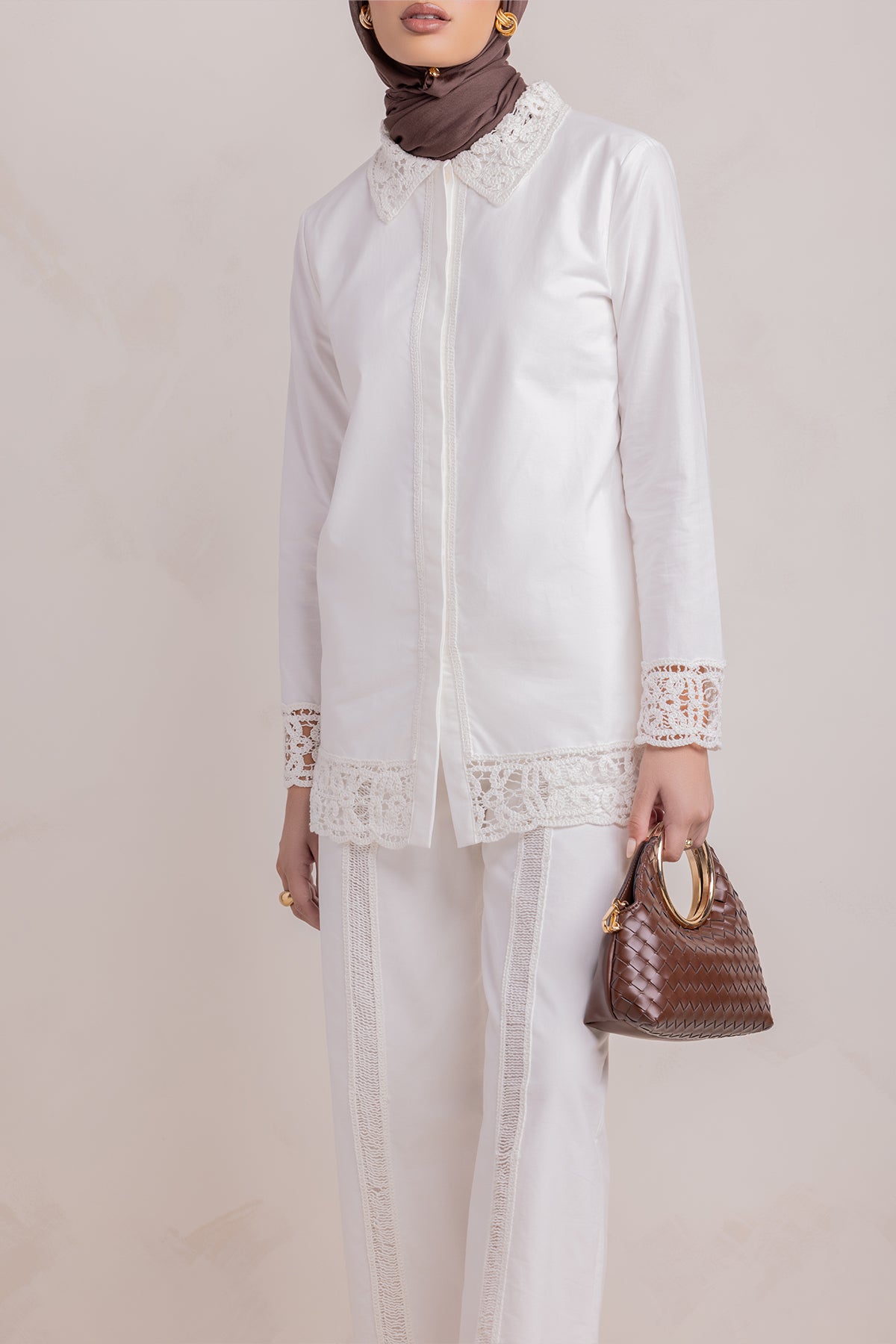 Zara Crochet Pant - White
