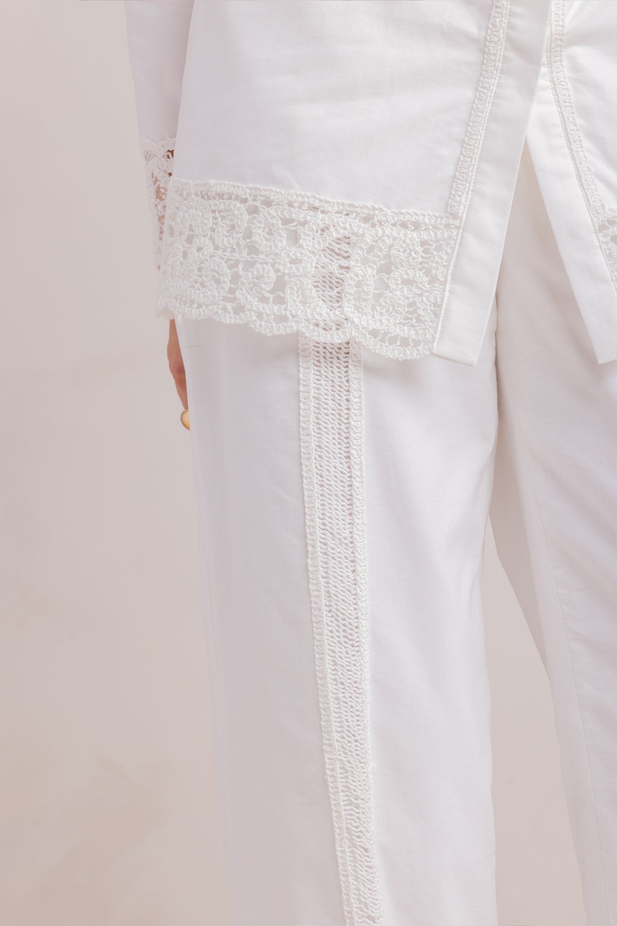 Zara Crochet Pant - White
