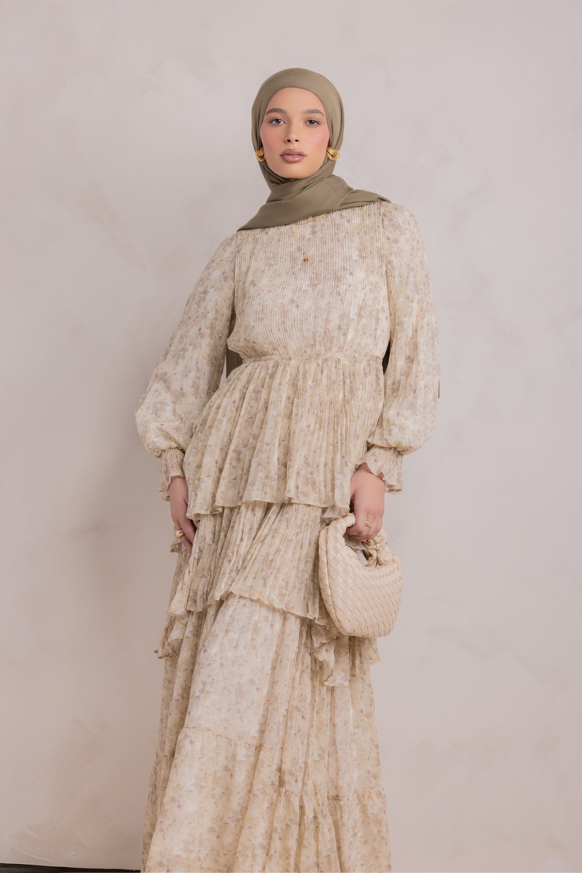 Dalia Pleated Ruffle Maxi Dress- Rosemary