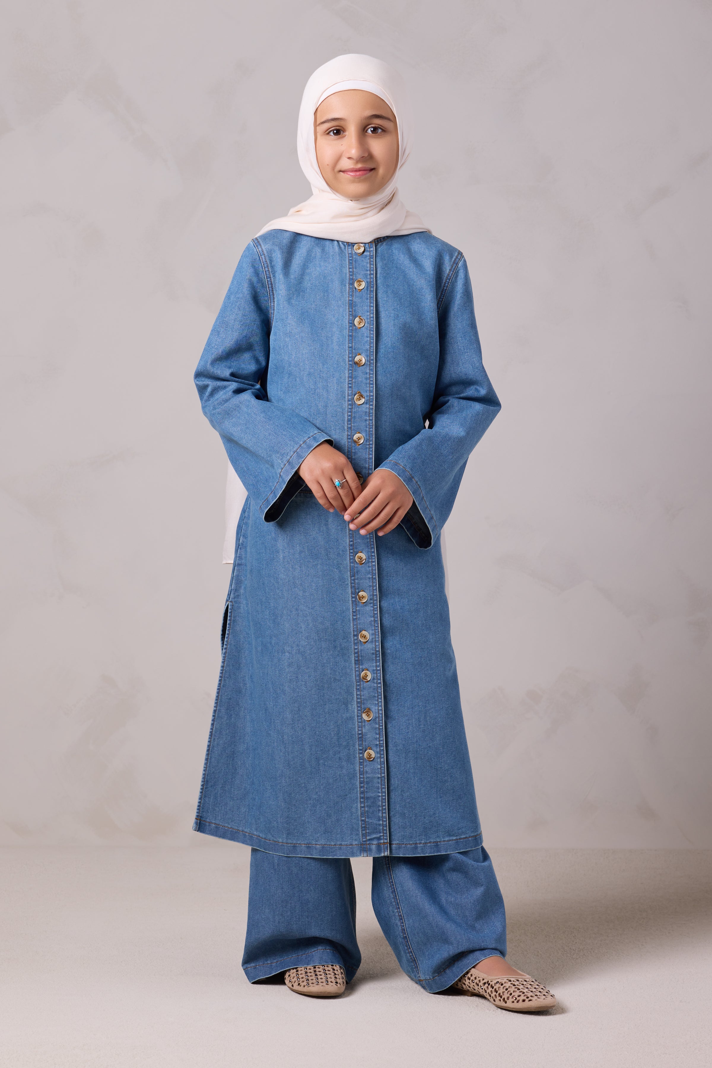 Tasneem Kids Denim Top and Pant Set - Batroun Blue