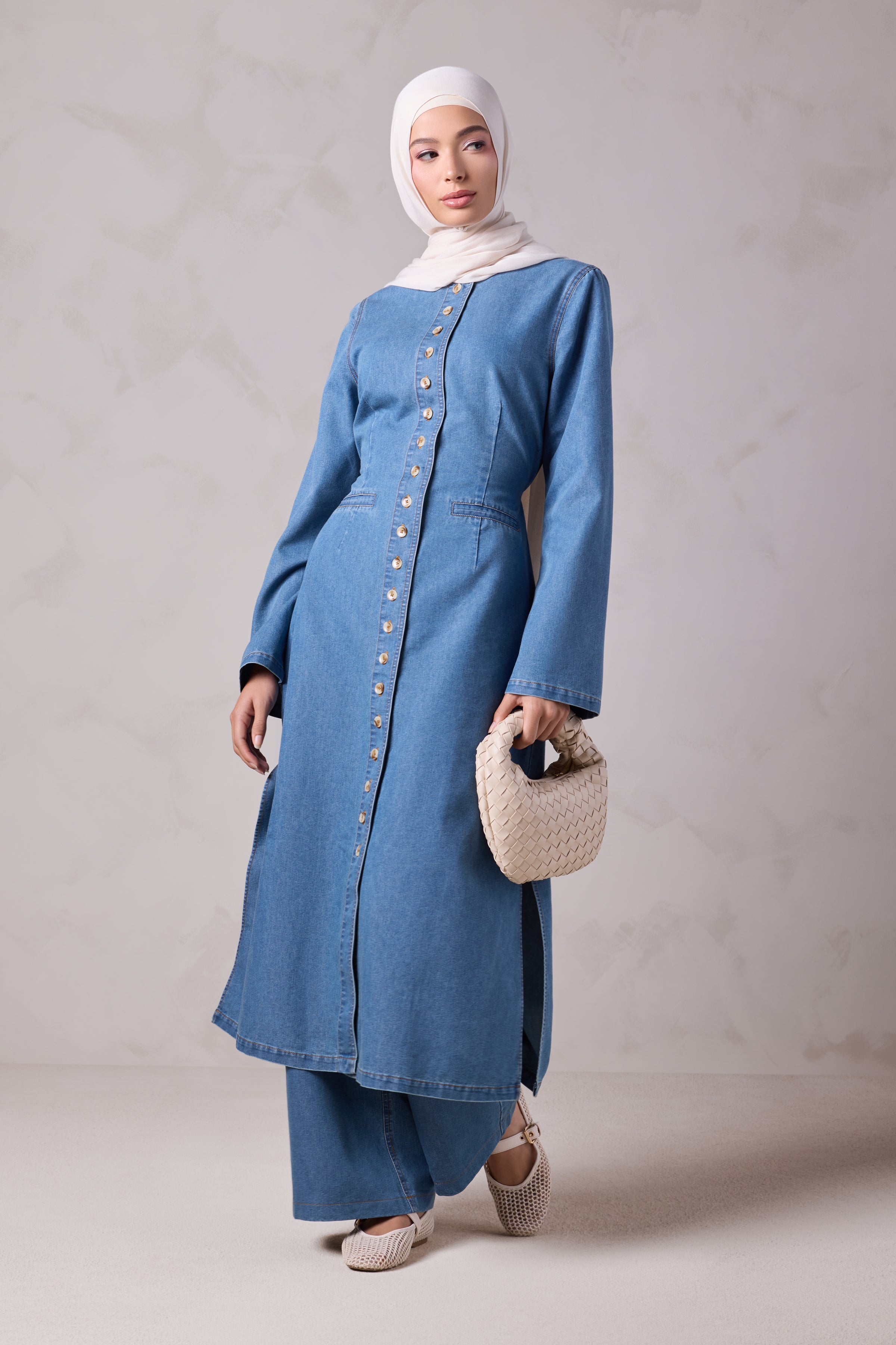 Tasneem Denim Top and Pant Set - Batroun Blue