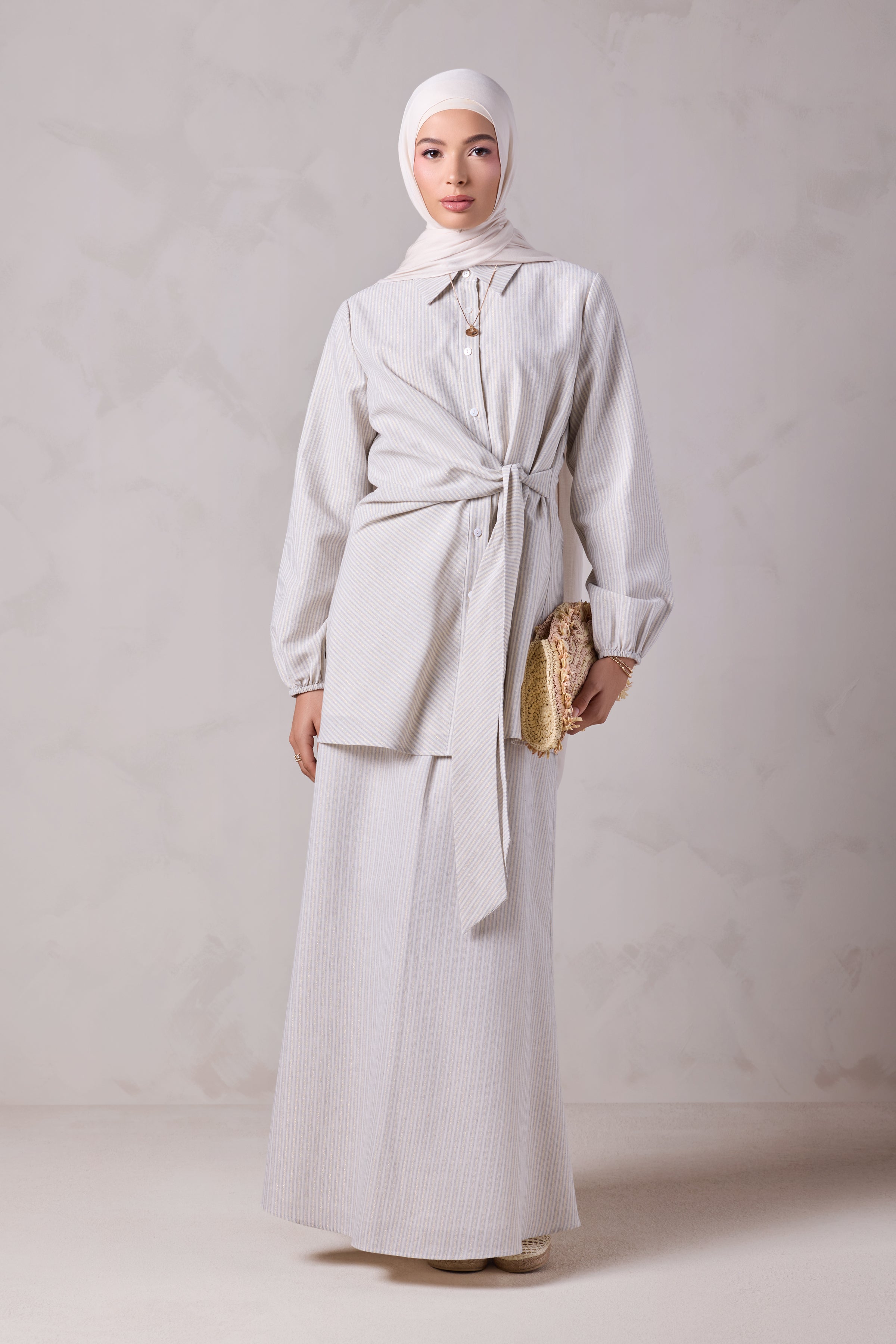 Angelina Linen Gold Striped Skirt & Tunic Set - Levant Line