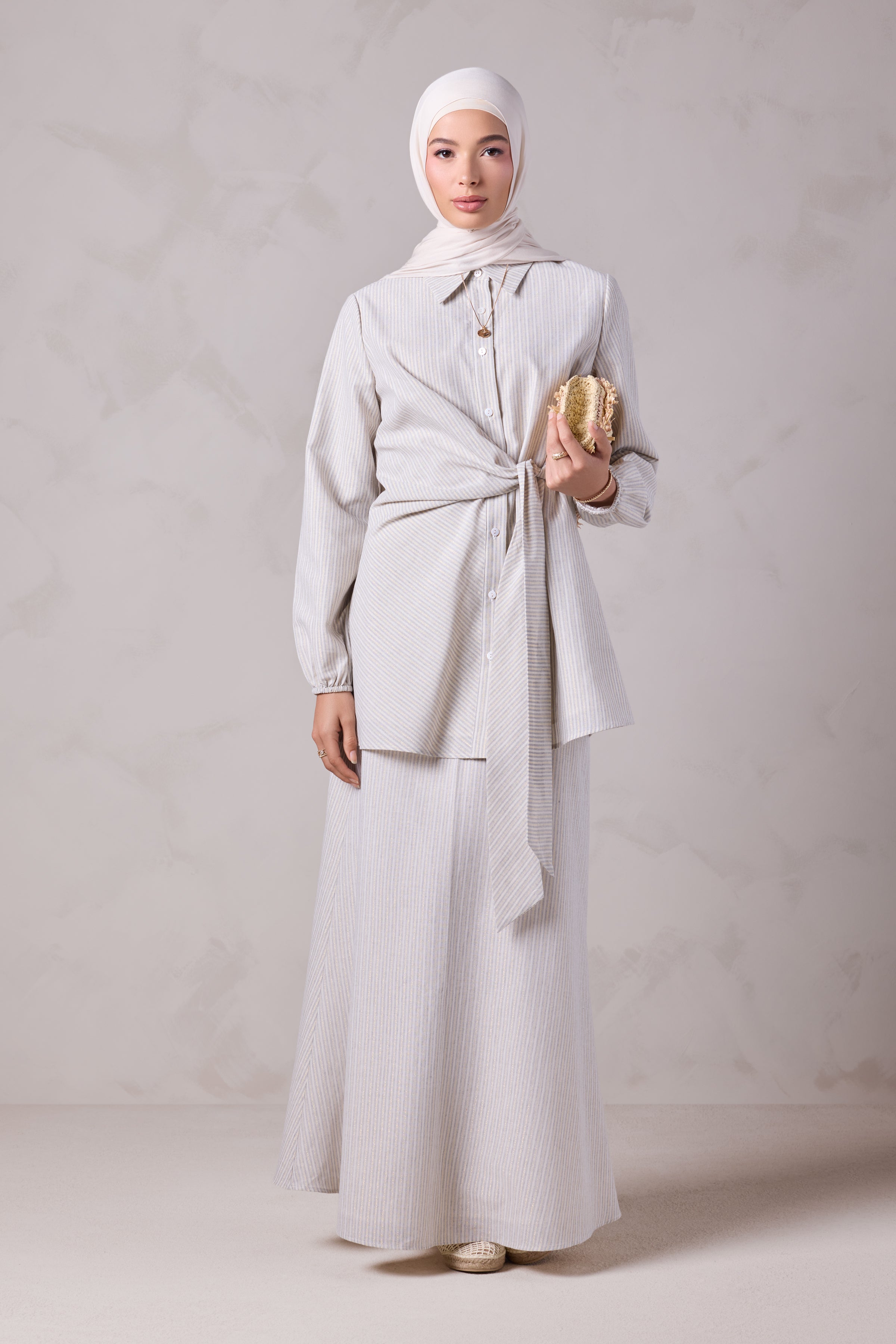 Angelina Linen Gold Striped Skirt & Tunic Set - Levant Line