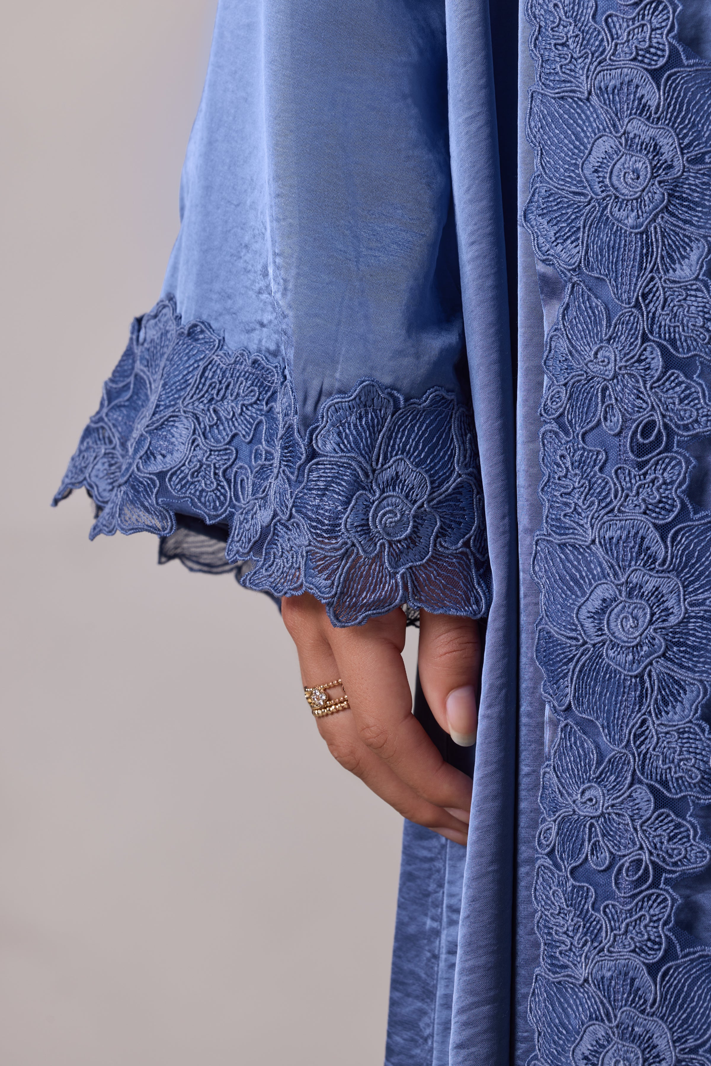 Amani Lace Trim Abaya & Hijab Set - Caspian