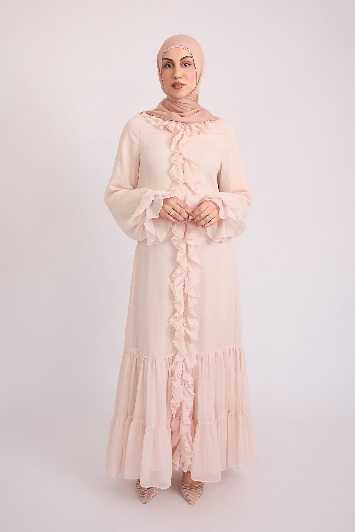 Mira Ruffle Long Sleeve Maxi Dress - Rose
