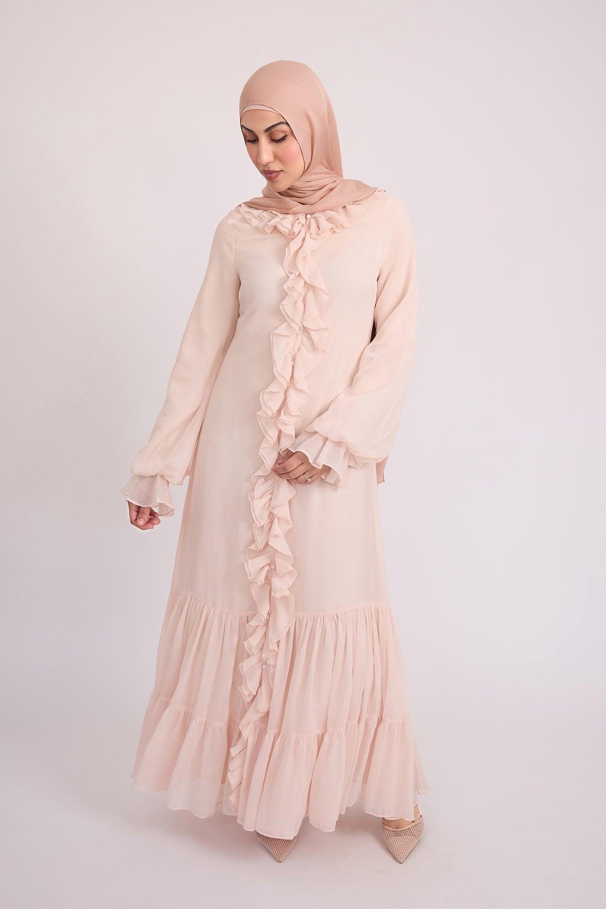 Mira Ruffle Long Sleeve Maxi Dress - Rose