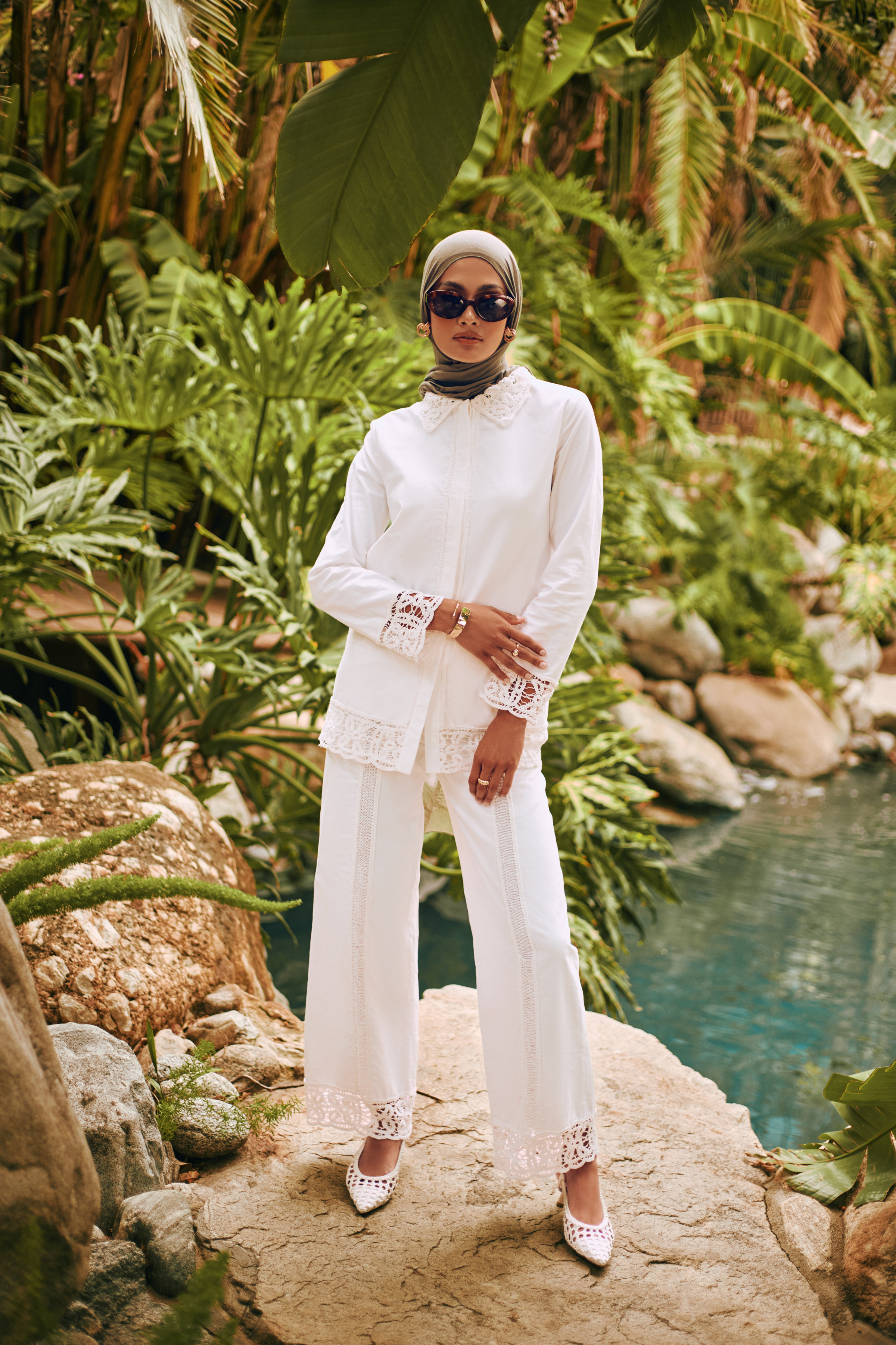 Zara Crochet Pant - White