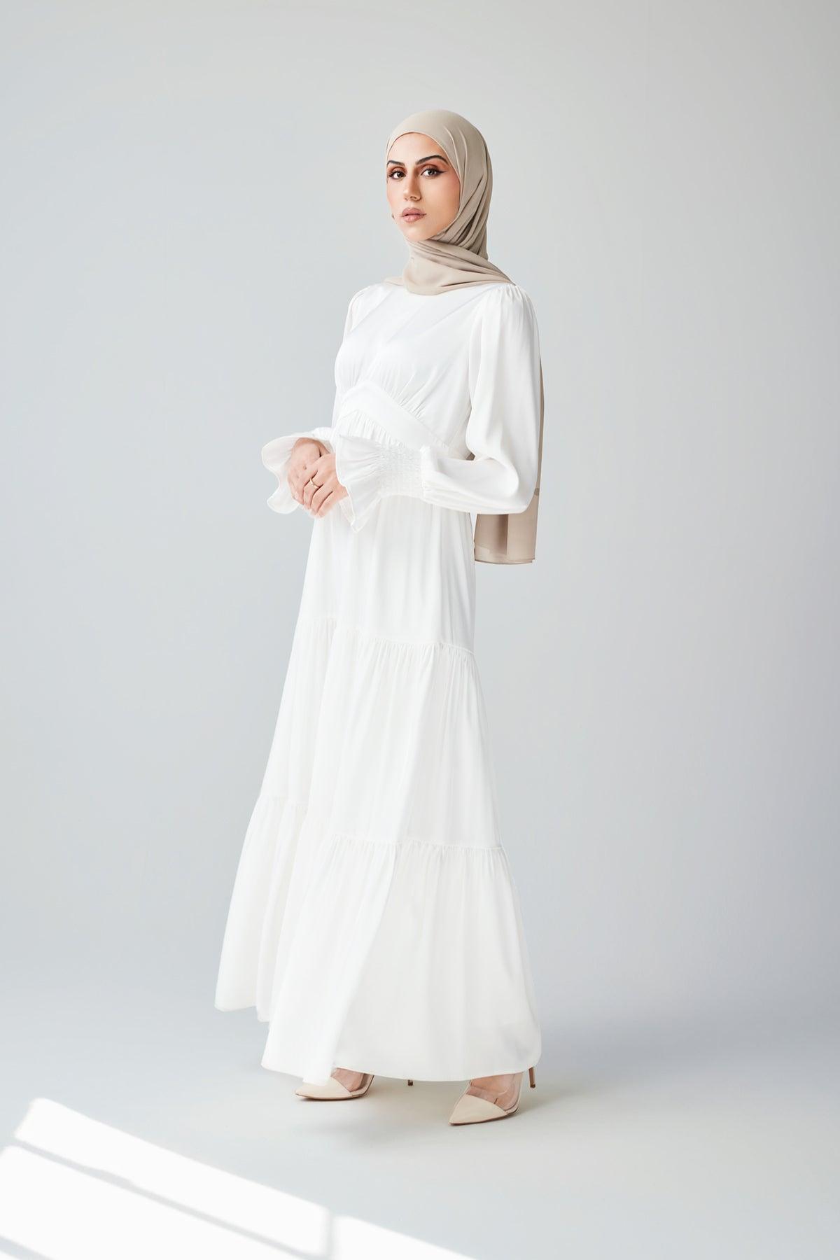 Milena Tiered Smock Maxi Dress - White