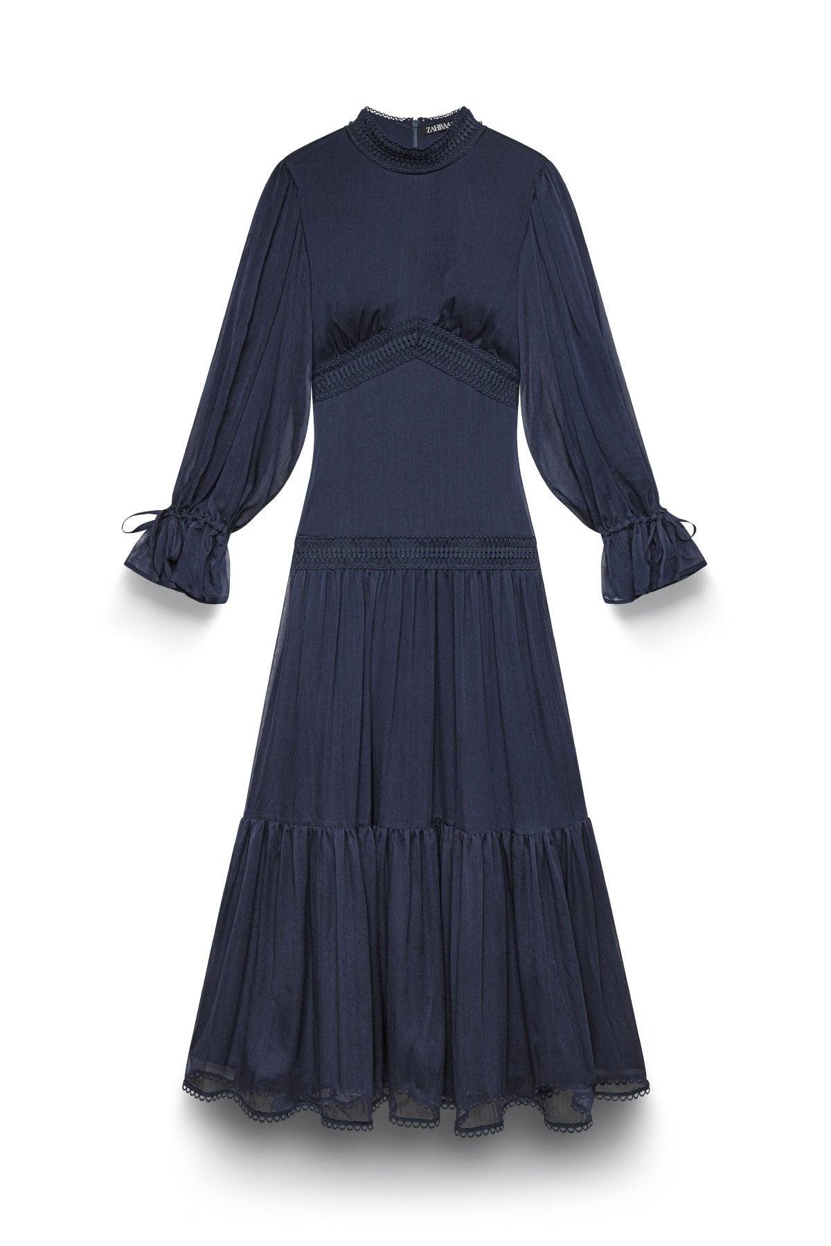 Loren Lace Chiffon Maxi Dress- Denim - Zahraa The Label