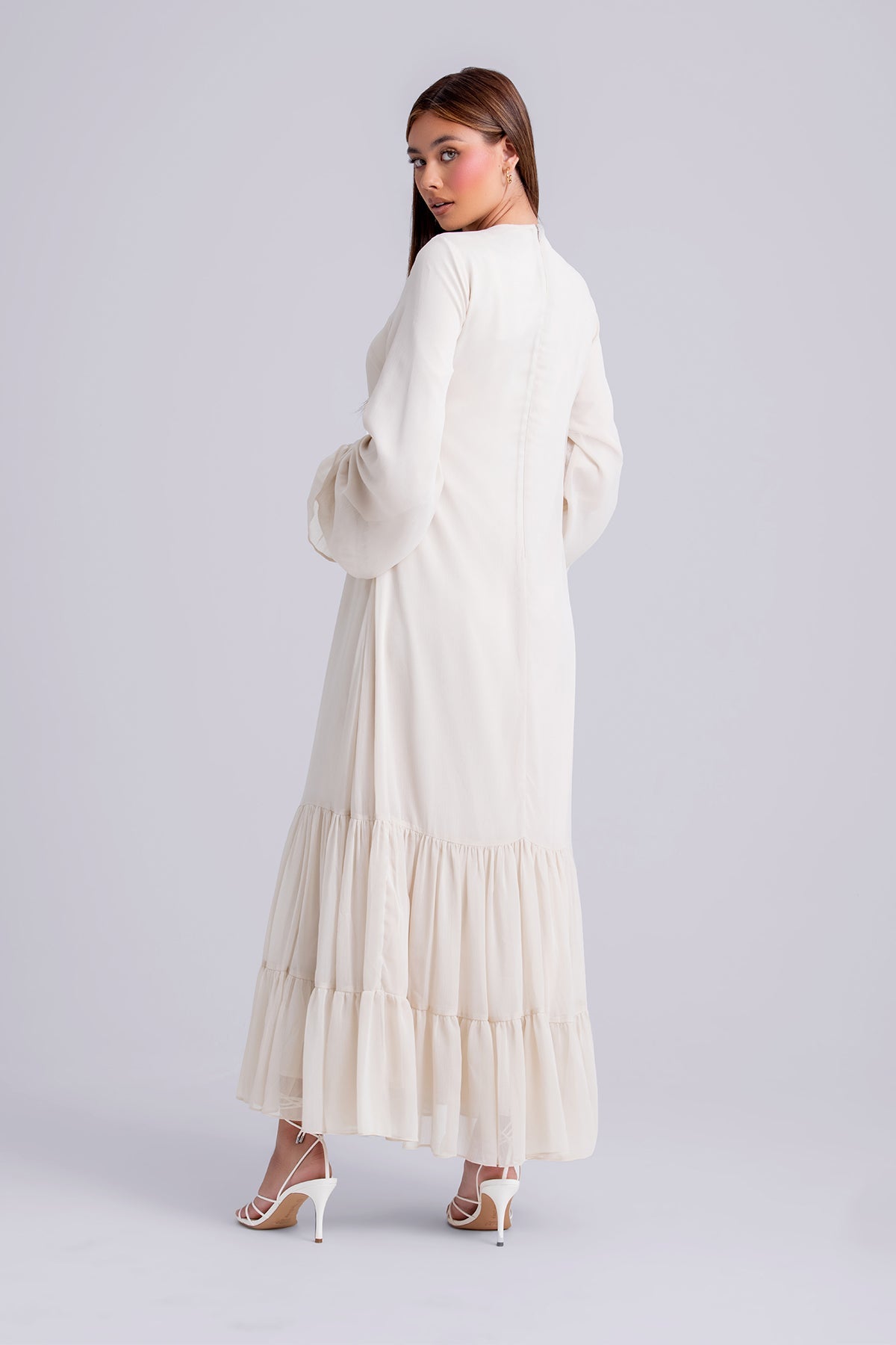 Mira Ruffle Long Sleeve Maxi Dress- Clair