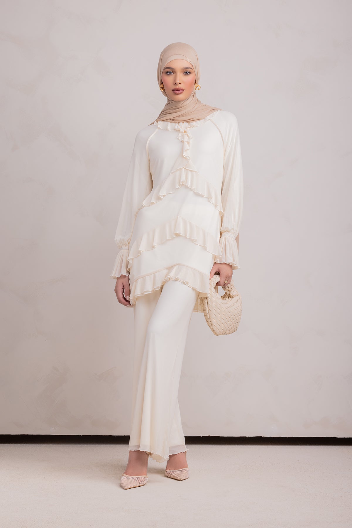 Layali Mesh Top & Pant Set- Off White