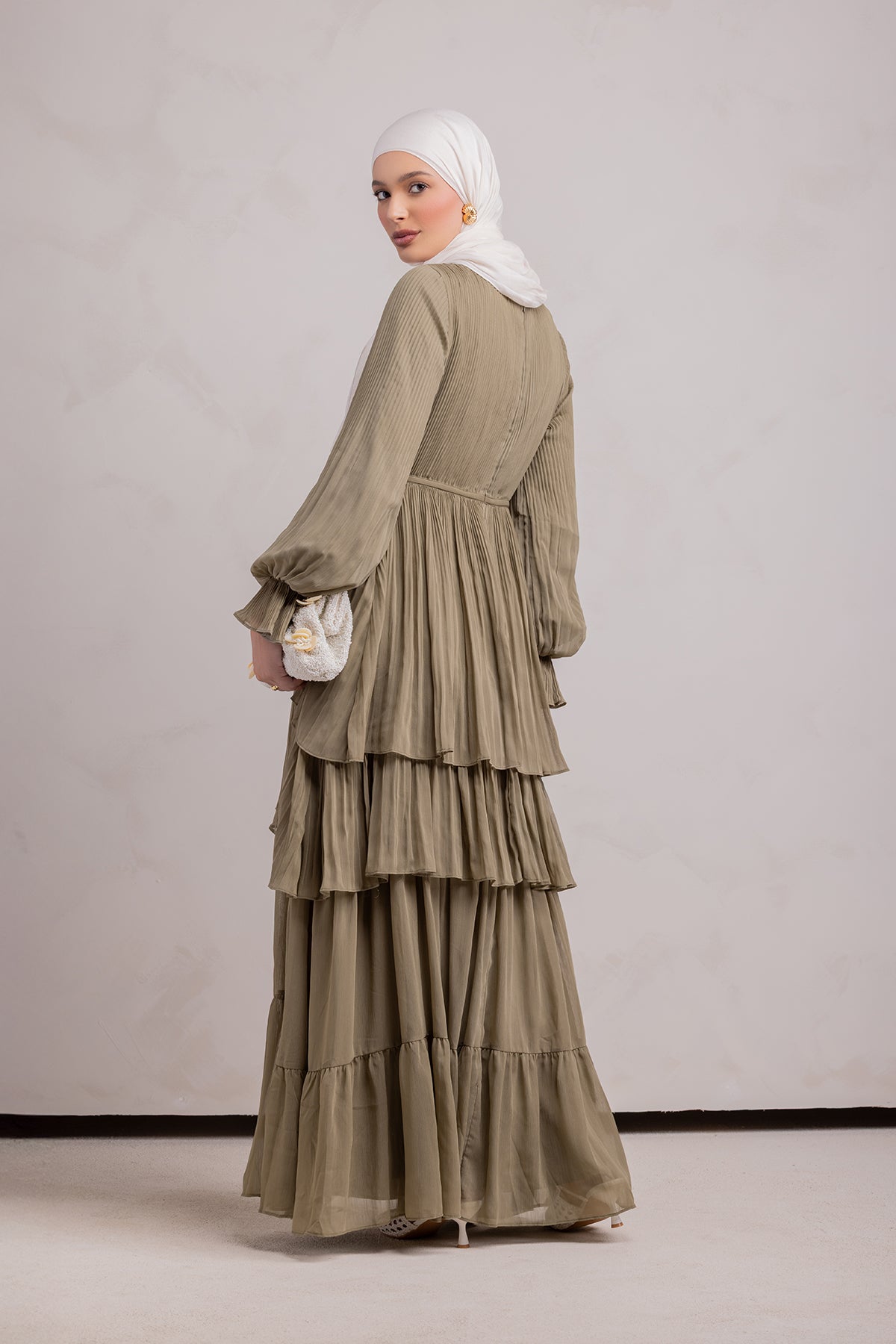 Dalia Pleated Ruffle Maxi Dress- Evergreen