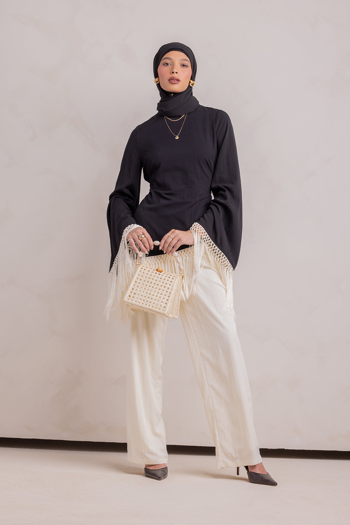 Batoul Fringe Tunic - Black