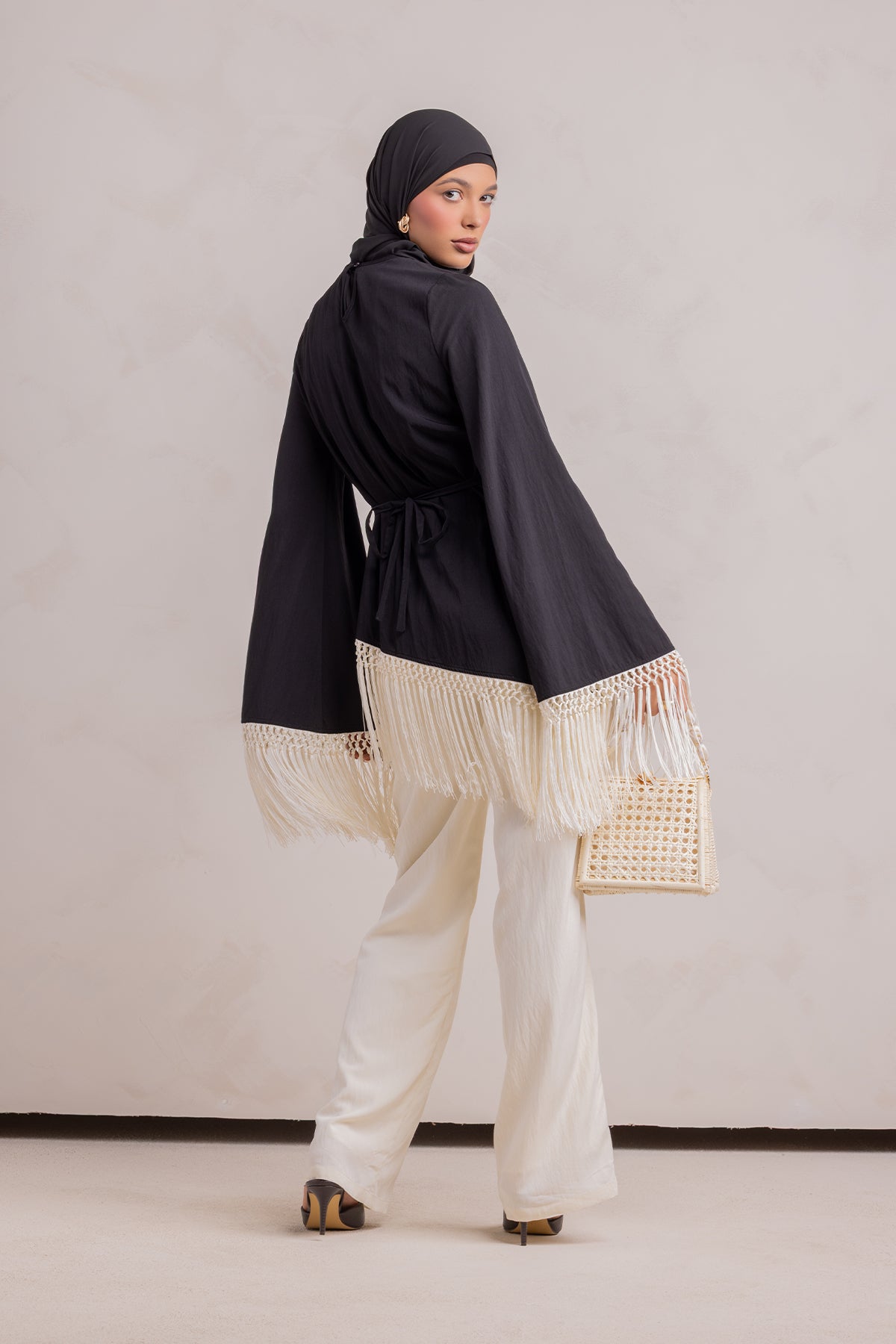 Batoul Fringe Tunic - Black