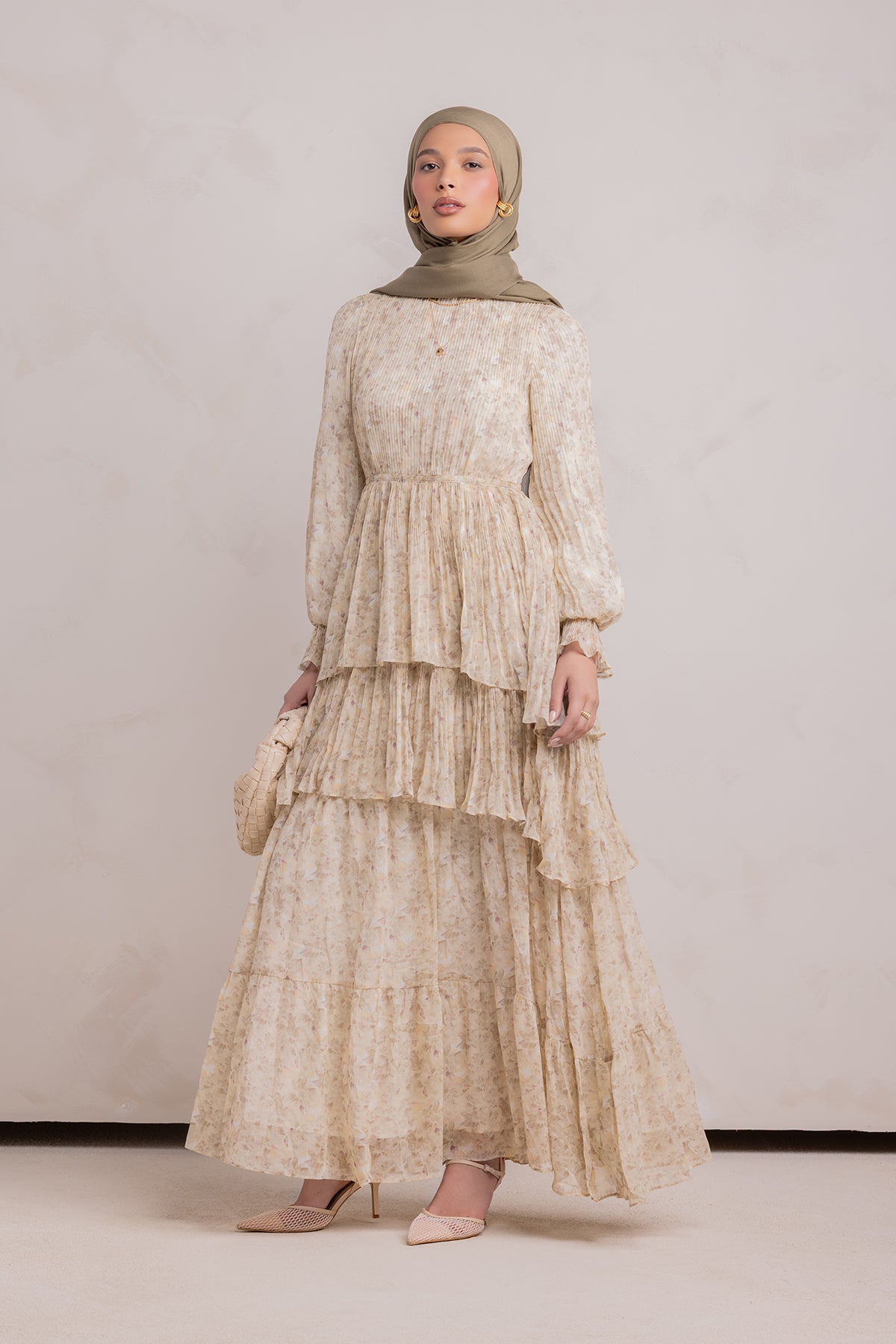 Dalia Pleated Ruffle Maxi Dress- Rosemary