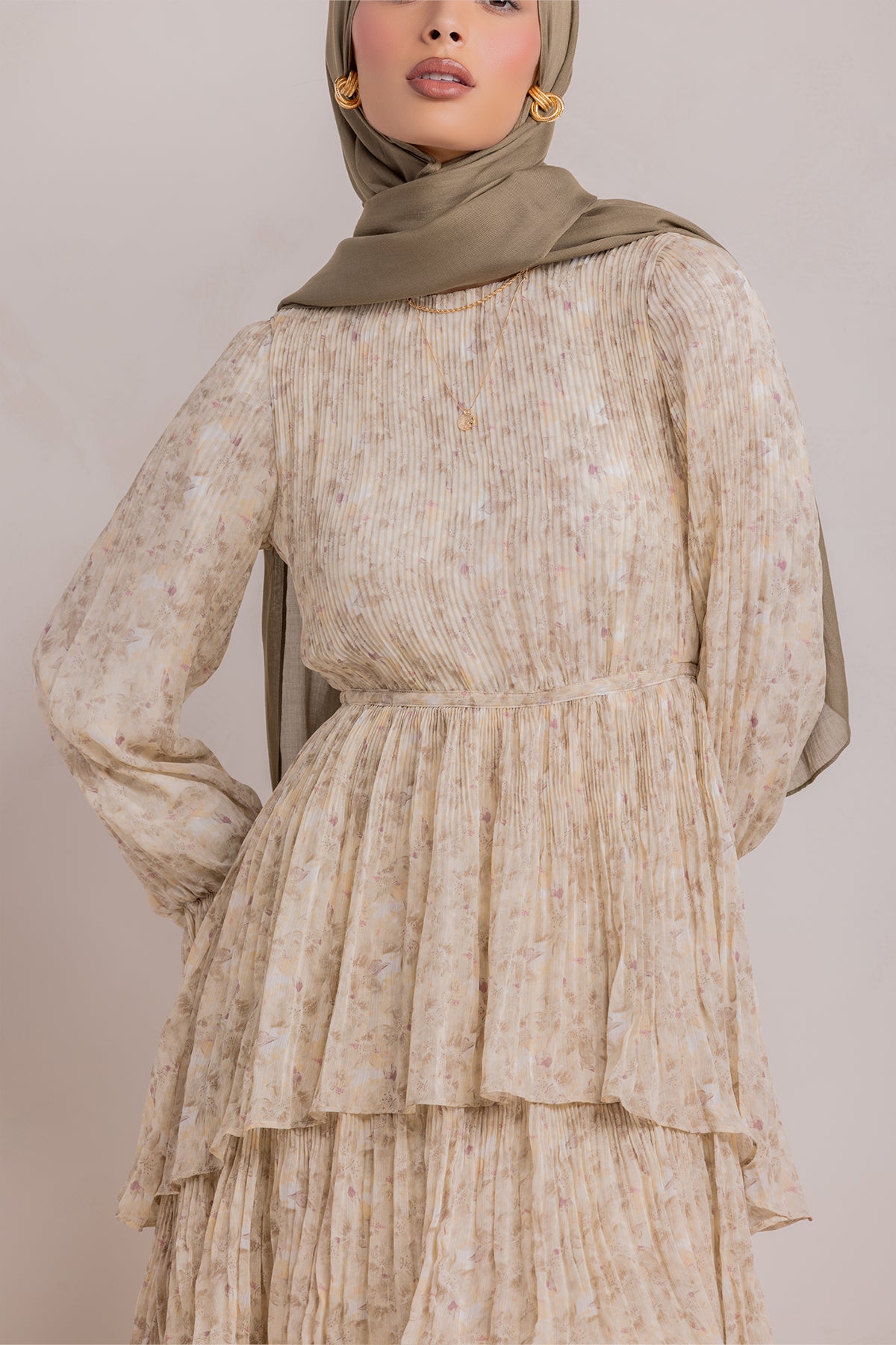 Dalia Pleated Ruffle Maxi Dress- Rosemary