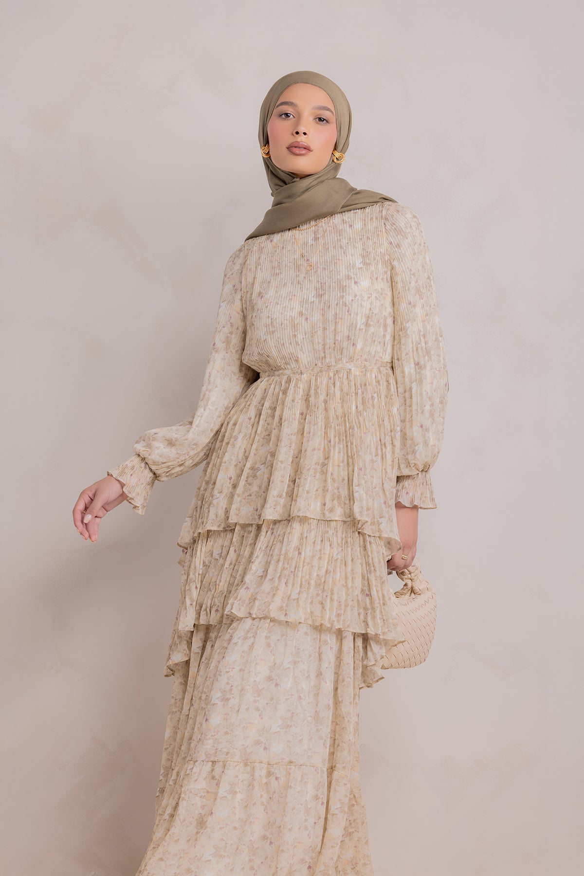 Dalia Pleated Ruffle Maxi Dress- Rosemary