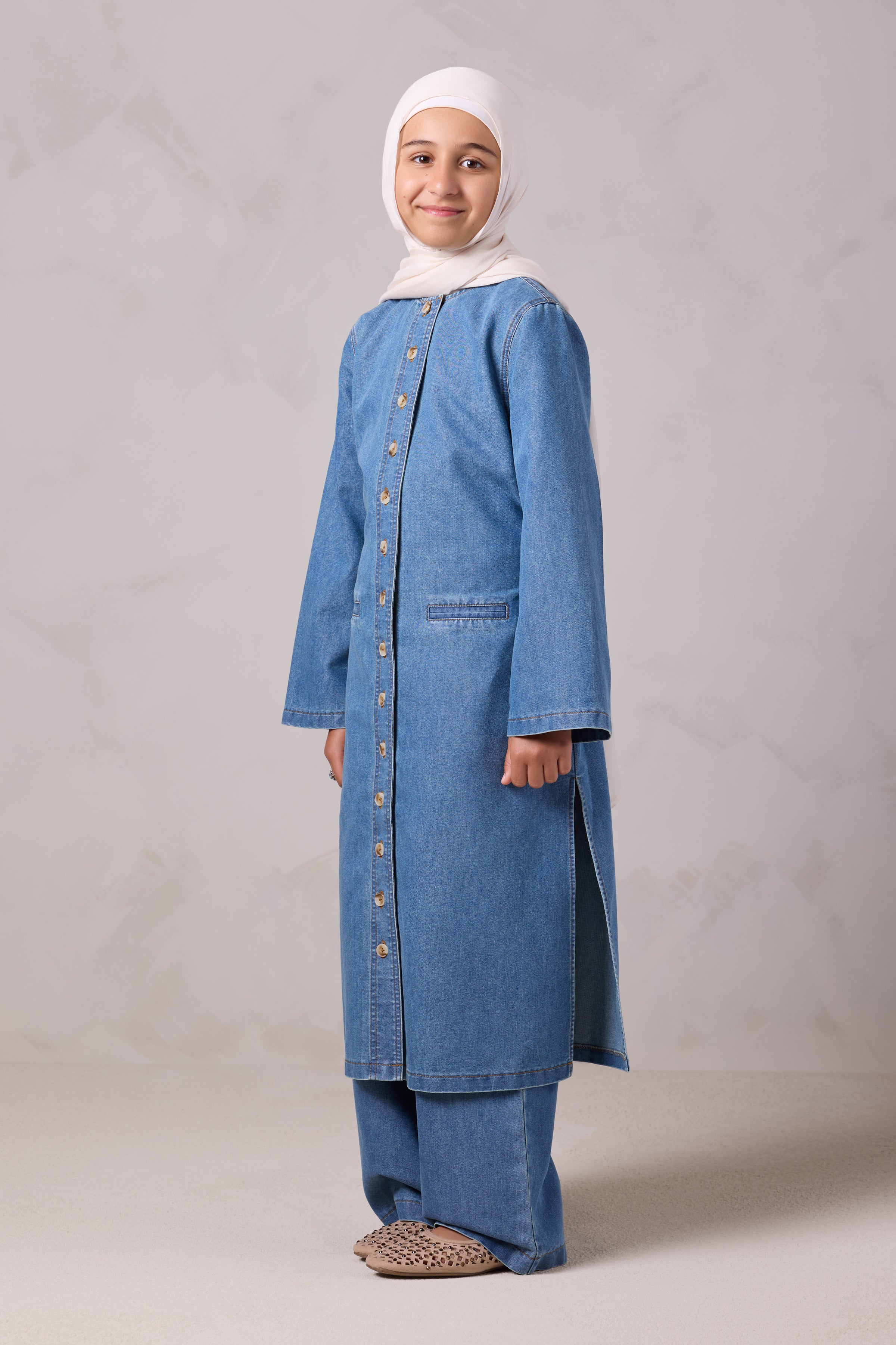Tasneem Kids Denim Top and Pant Set - Batroun Blue