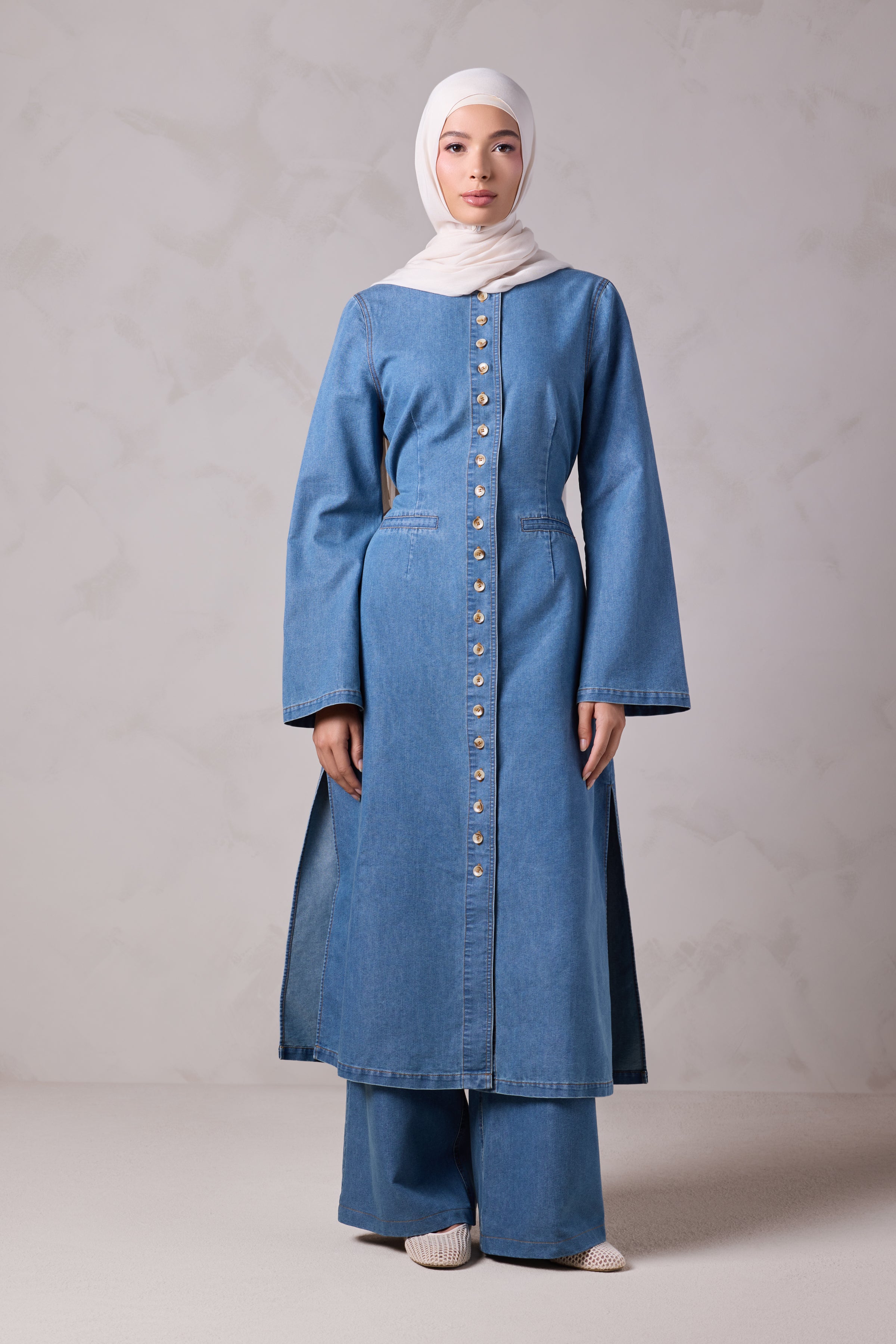 Tasneem Denim Top and Pant Set - Batroun Blue