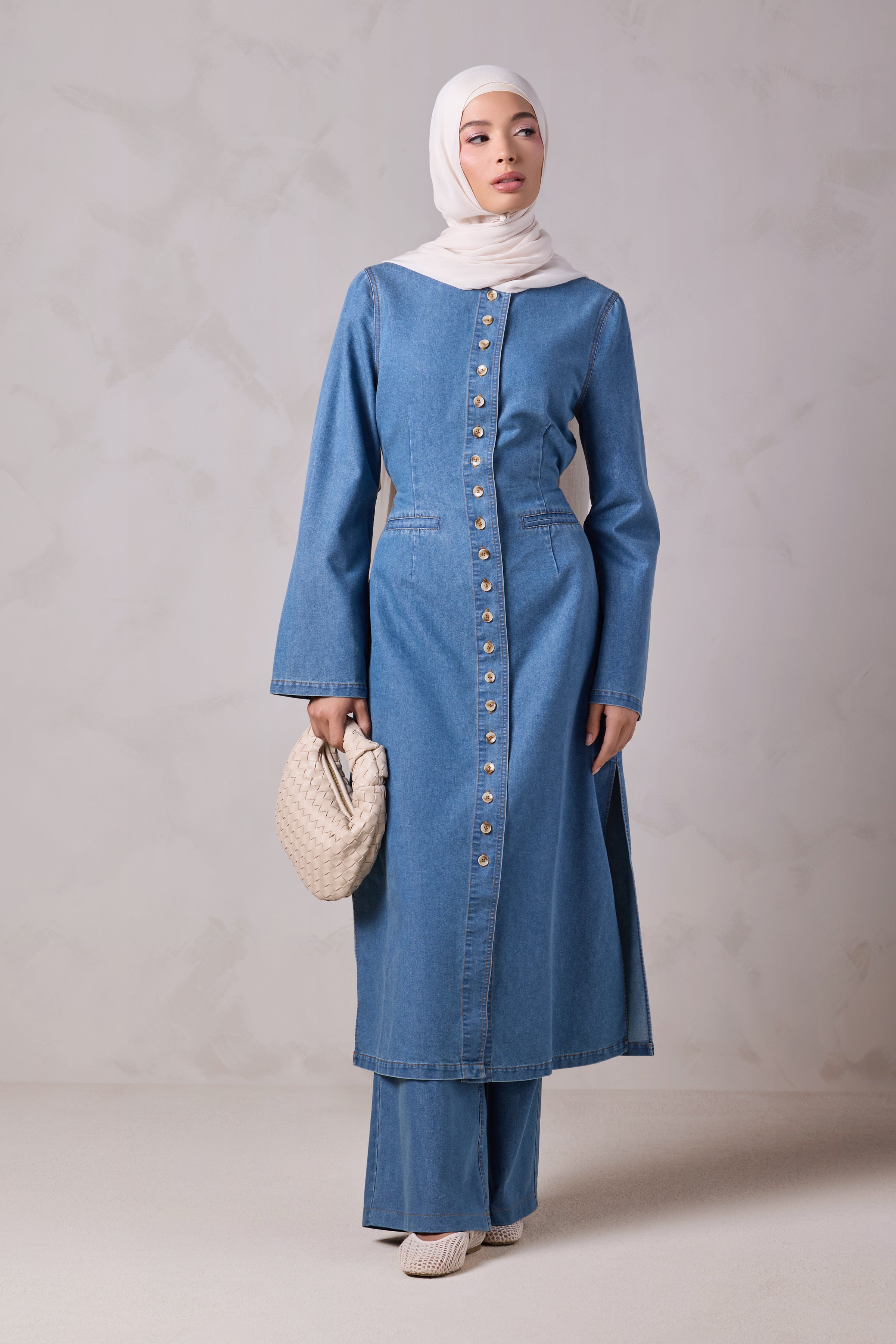Tasneem Denim Top and Pant Set - Batroun Blue