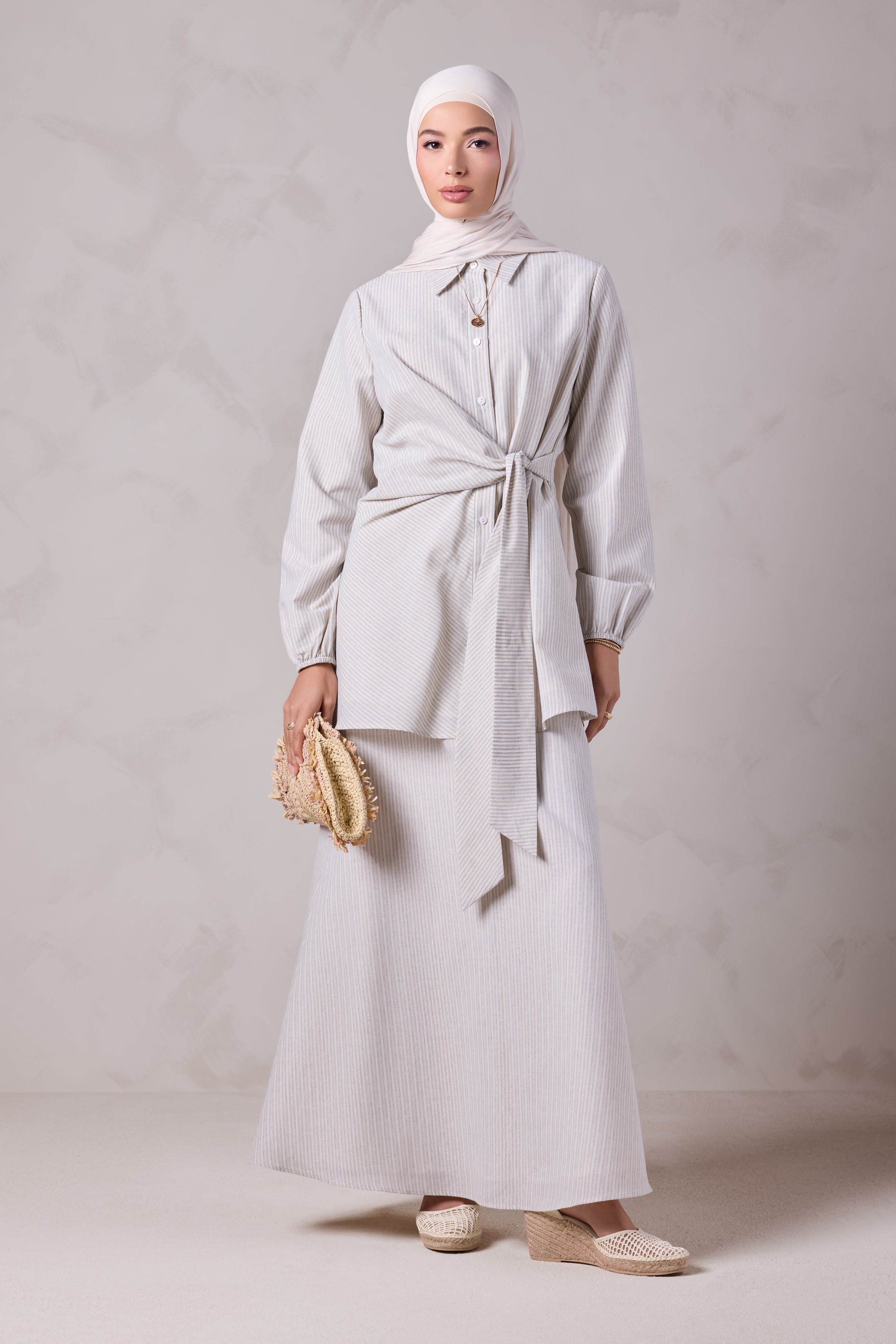 Angelina Linen Gold Striped Skirt & Tunic Set - Levant Line