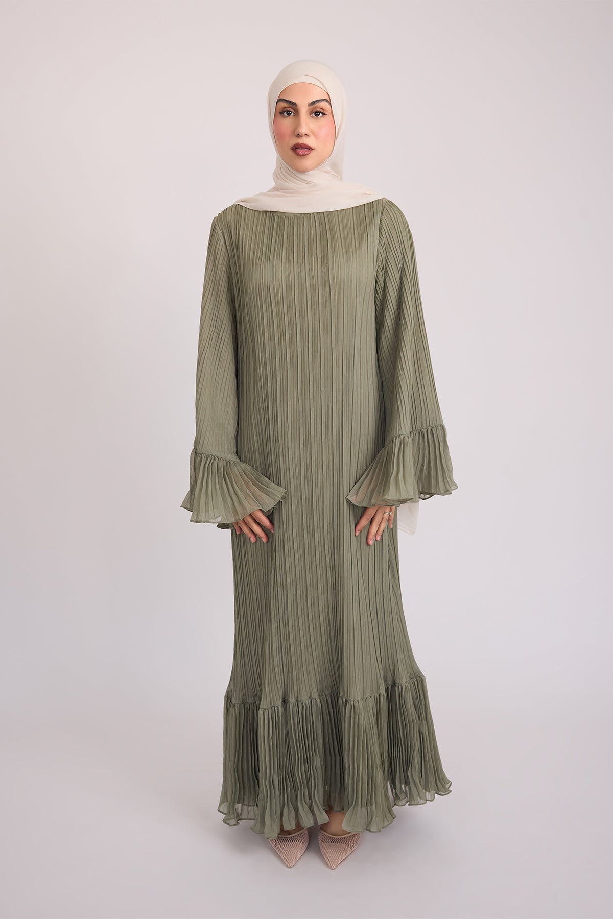 Camille Pleated Maxi Dress - Olive