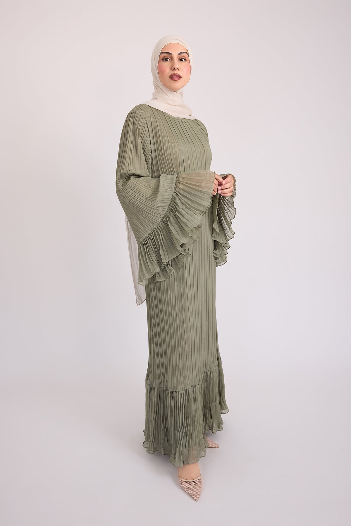 Camille Pleated Maxi Dress - Olive