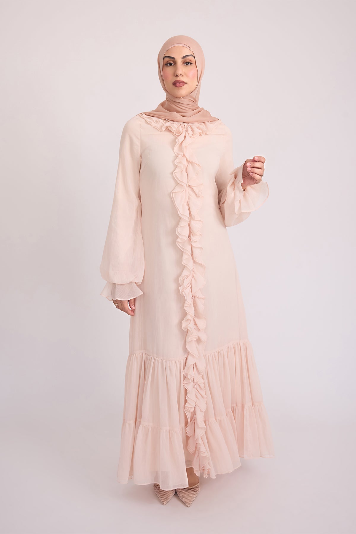 Mira Ruffle Long Sleeve Maxi Dress - Rose