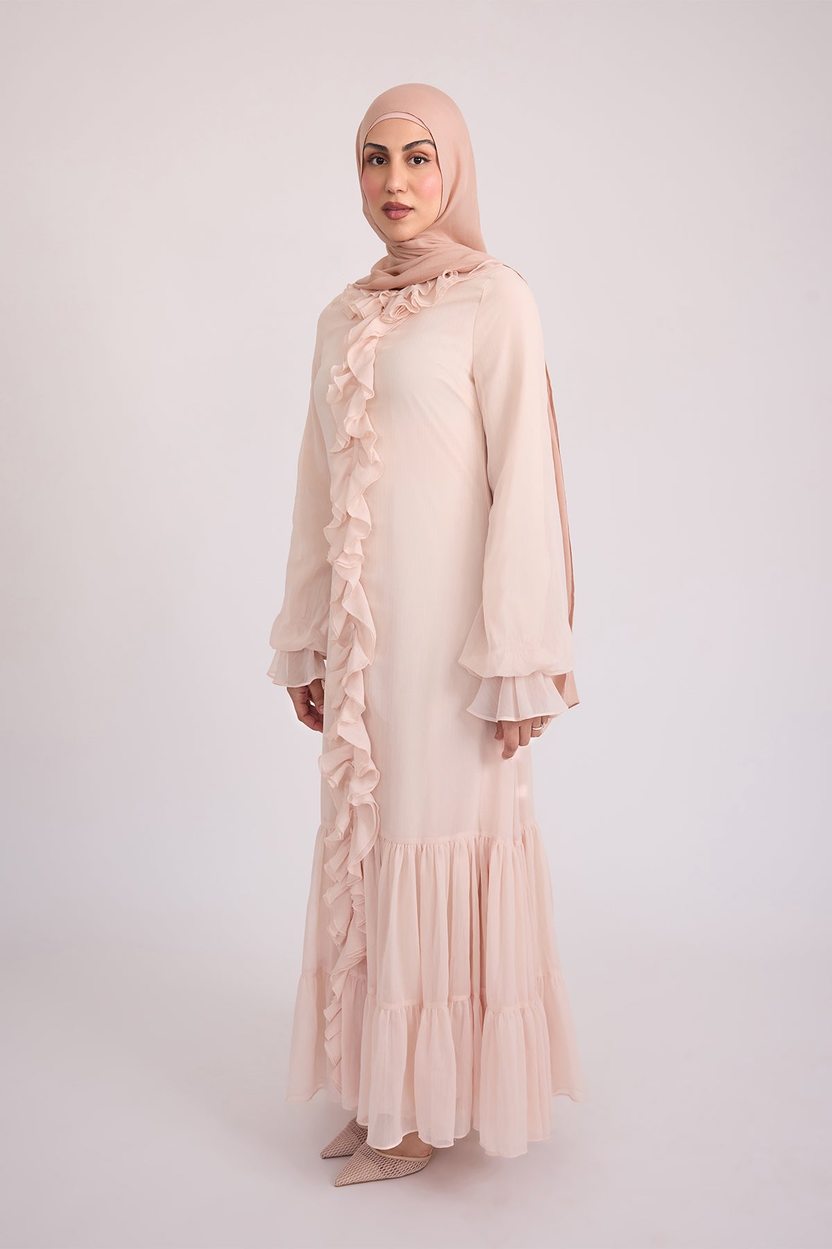 Mira Ruffle Long Sleeve Maxi Dress - Rose