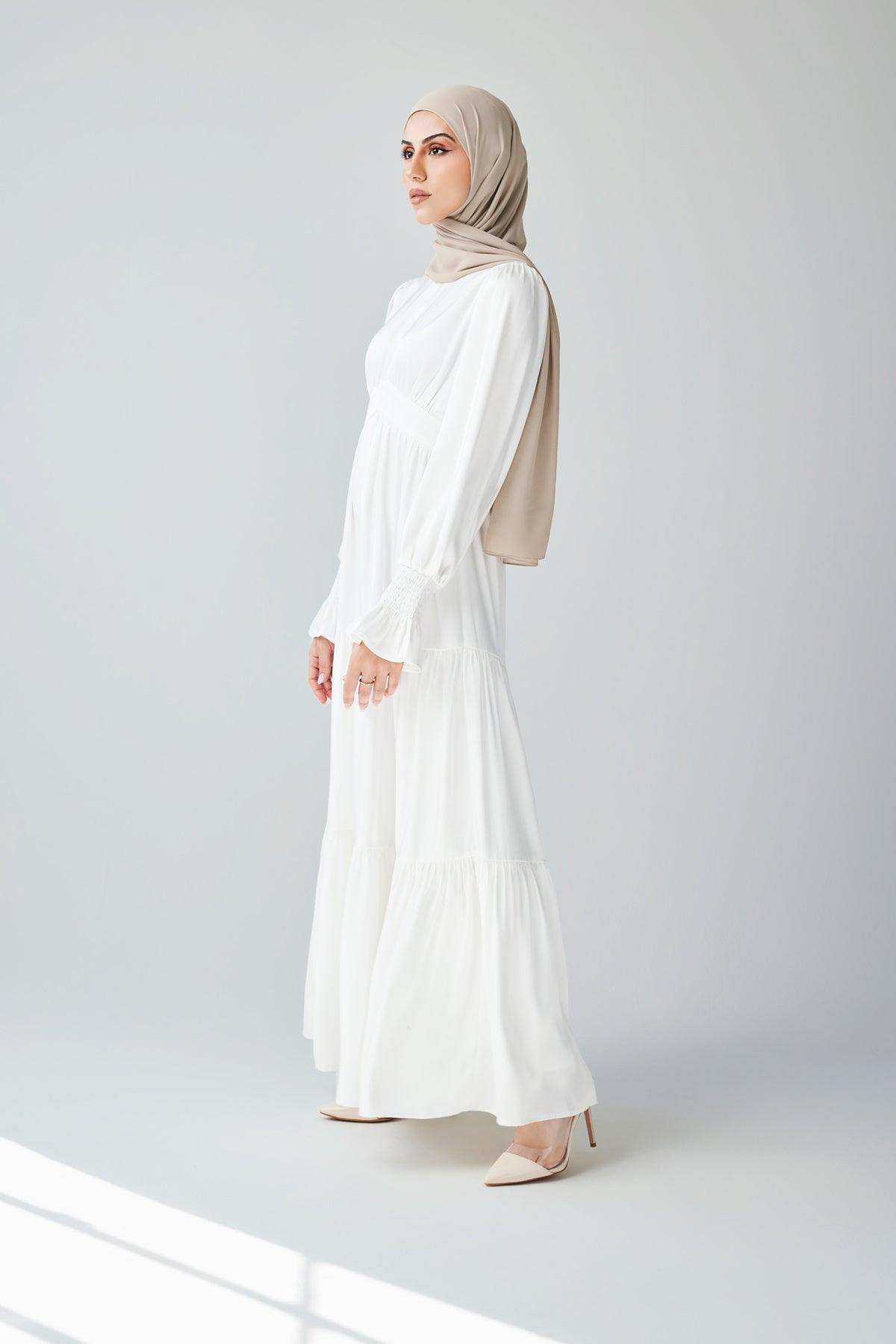 Milena Tiered Smock Maxi Dress - White