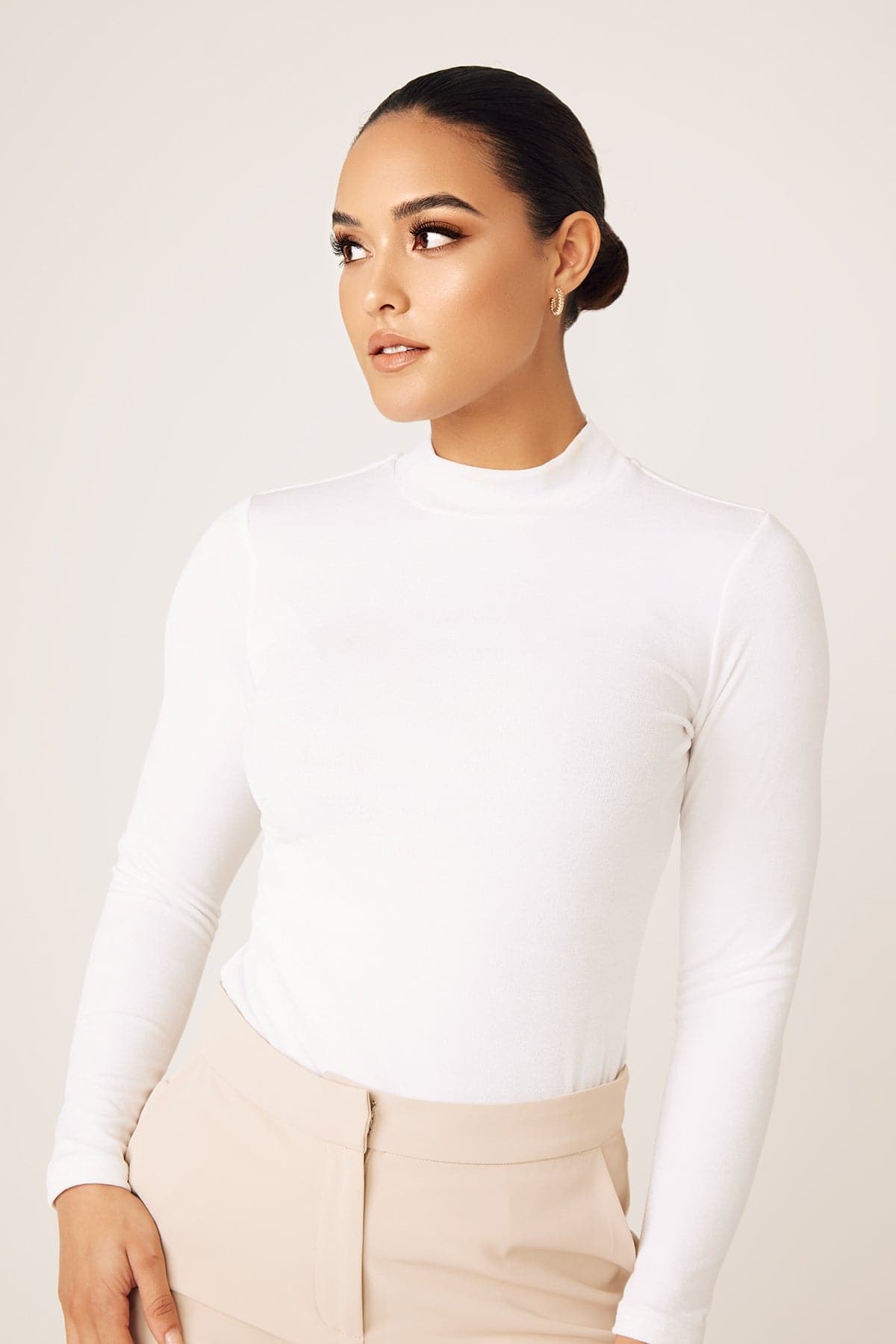 Camile Long Sleeve Body Shirt- White - Zahraa The Label