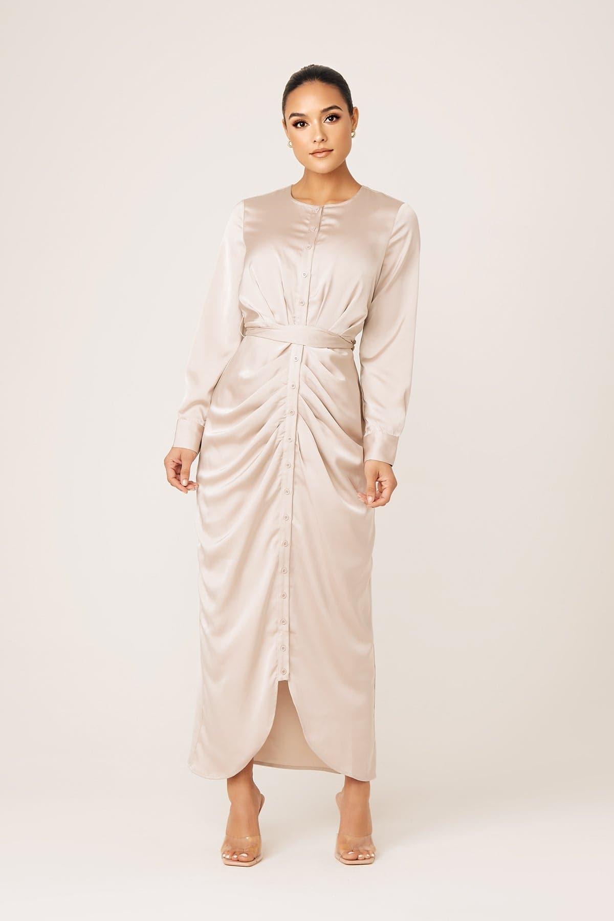 Thalia Ruched Tie Maxi Dress- Sahara - Zahraa The Label